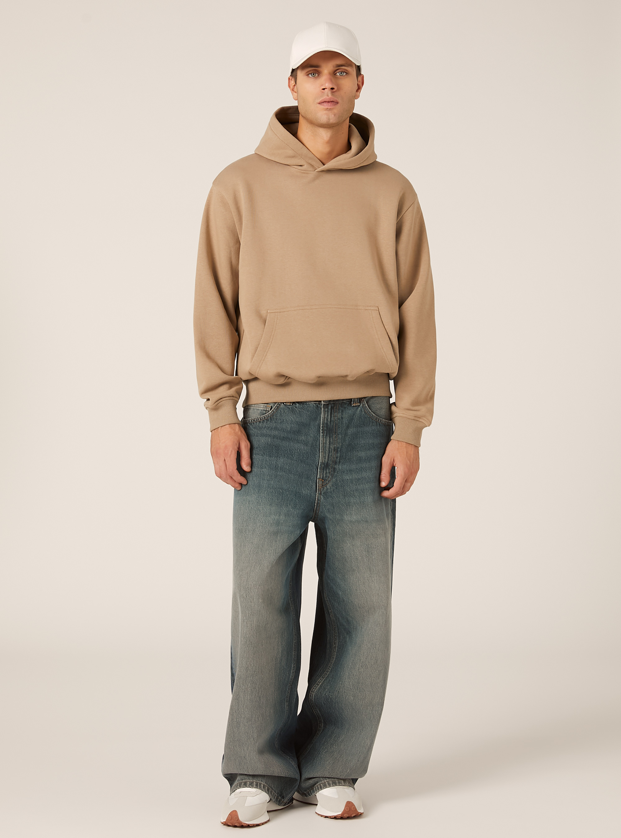 Sweat &agrave; capuche coupe boxy, BG1 BEIGE DARK