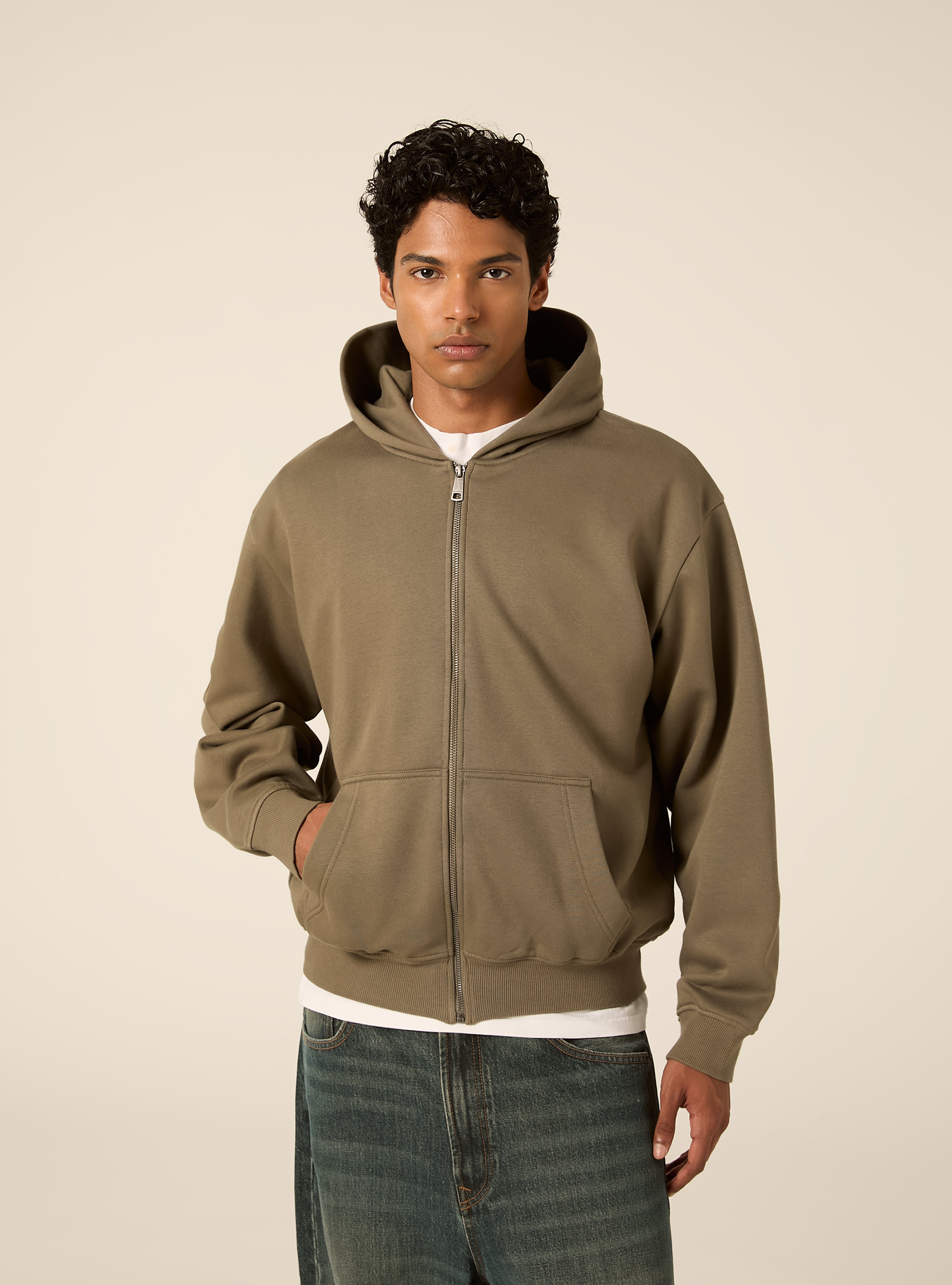 Felpa Boxy fit con zip e cappuccio, KAKY MEDIO