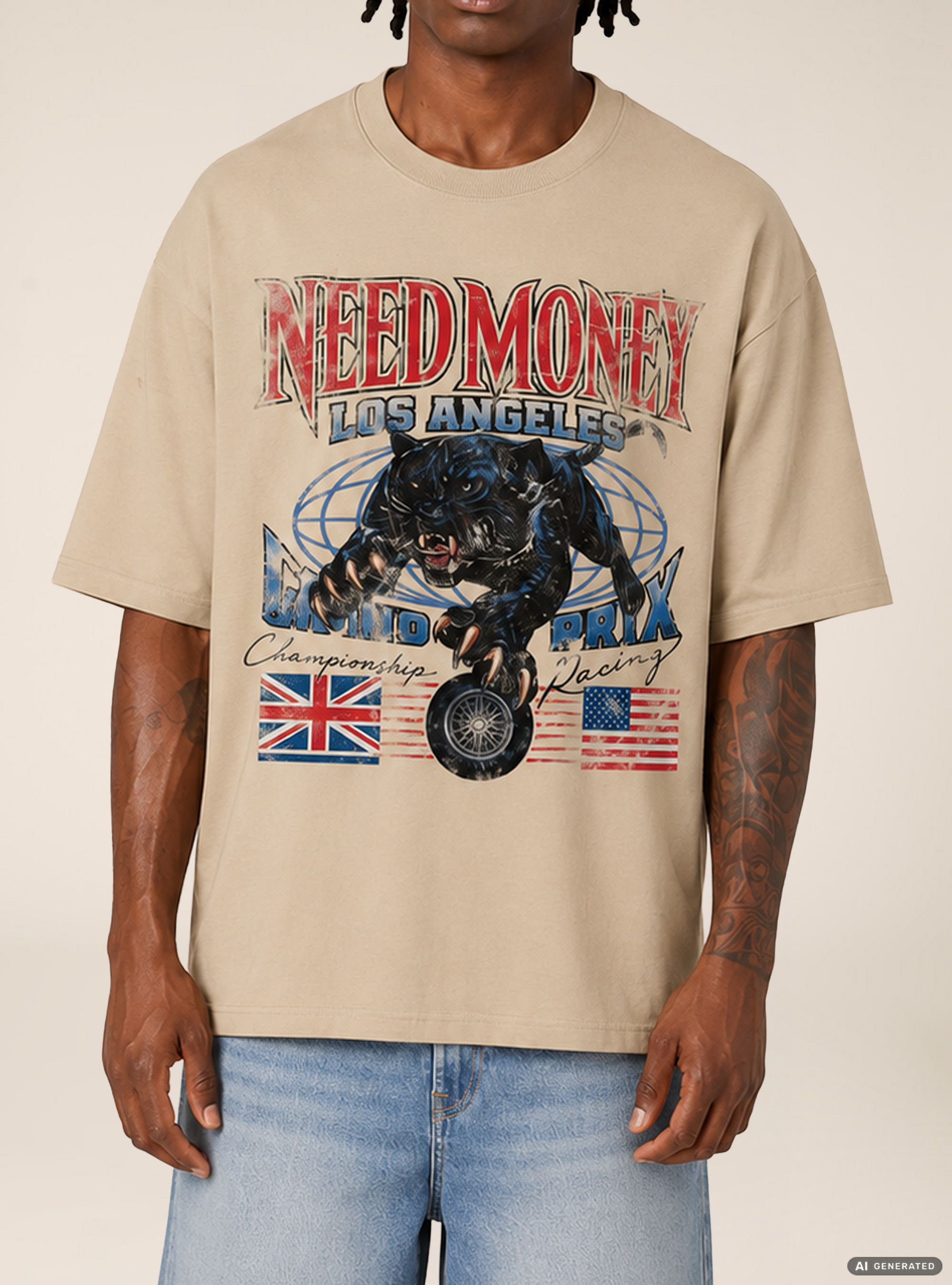 T-shirt  stampa need money los angeles, CR3 CREAM LIGHT