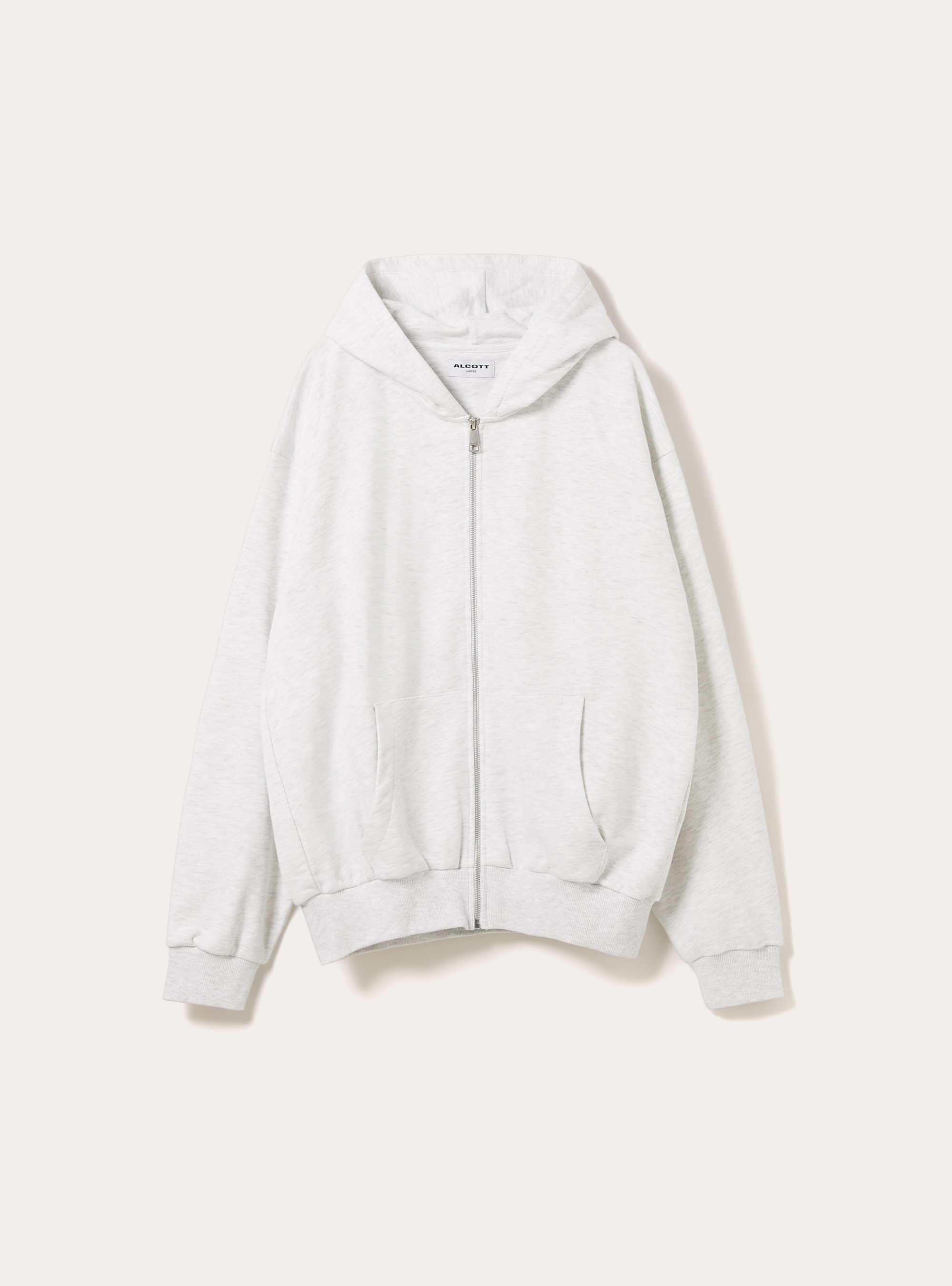 Felpa con zip e cappuccio boxy fit, GRIGIO CHIARO MELANGE