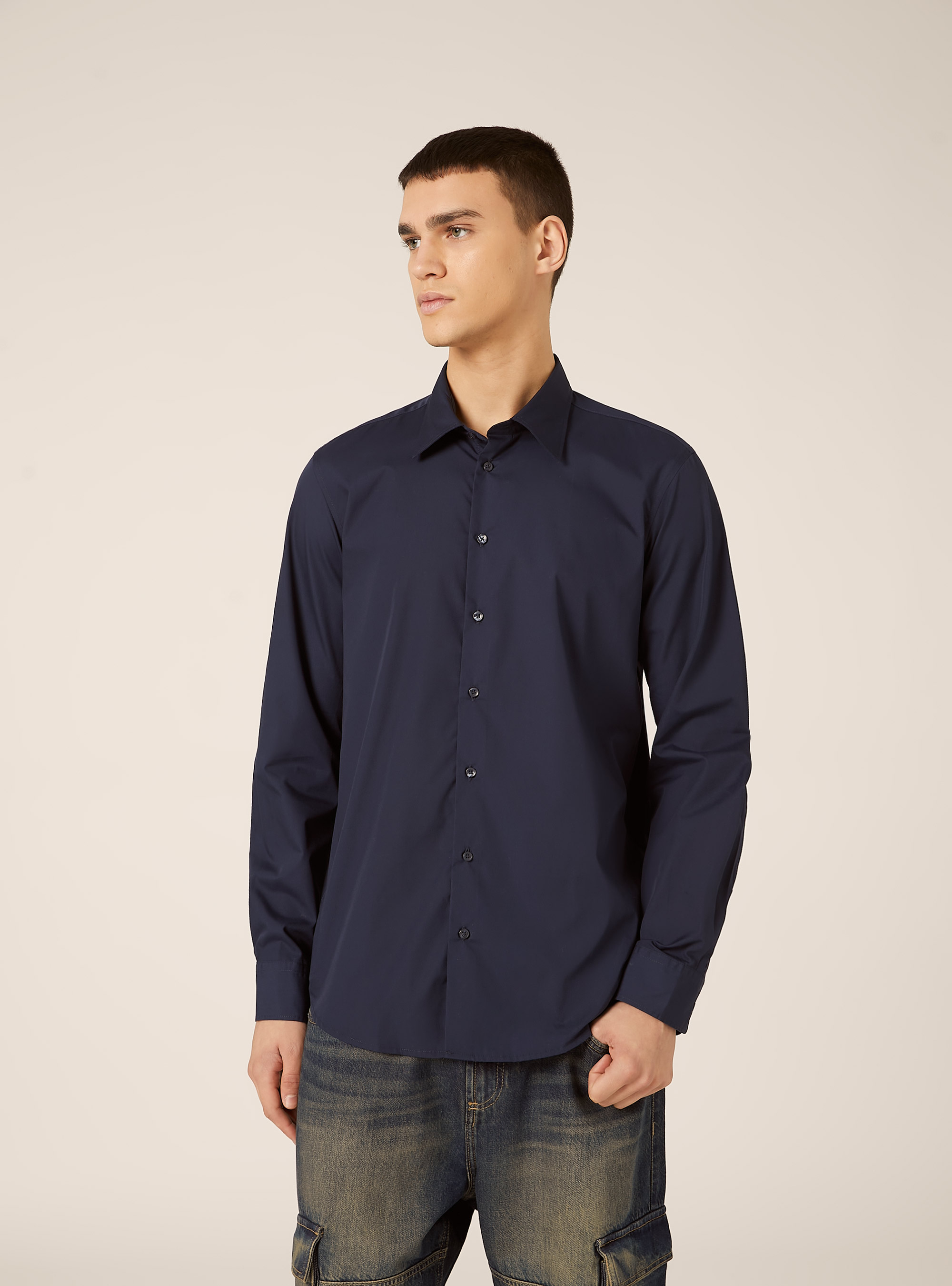 Camisa de manga larga lisa, NA1 NAVY DARK