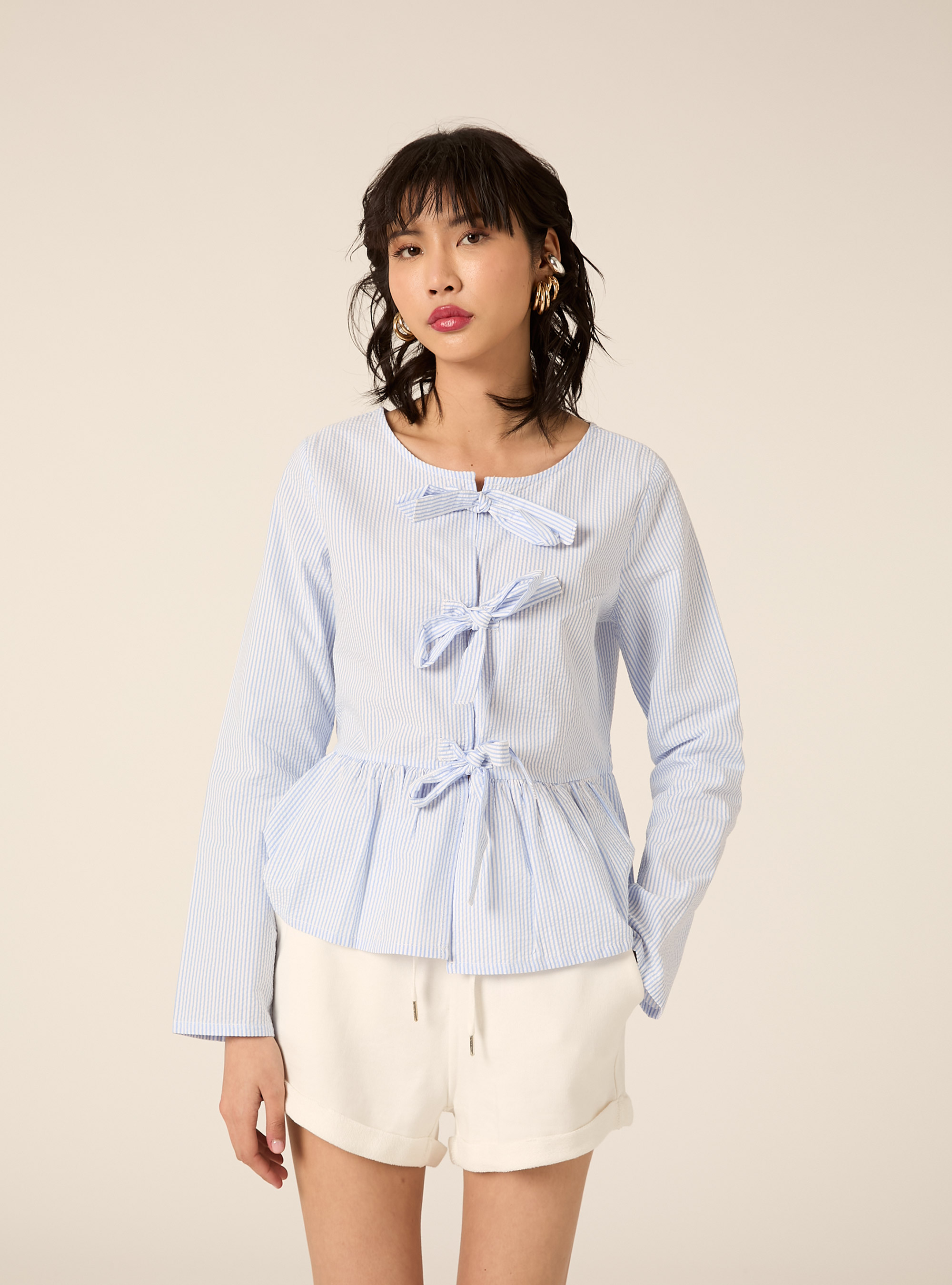 Blusa a righe, AZZURRO MEDIO