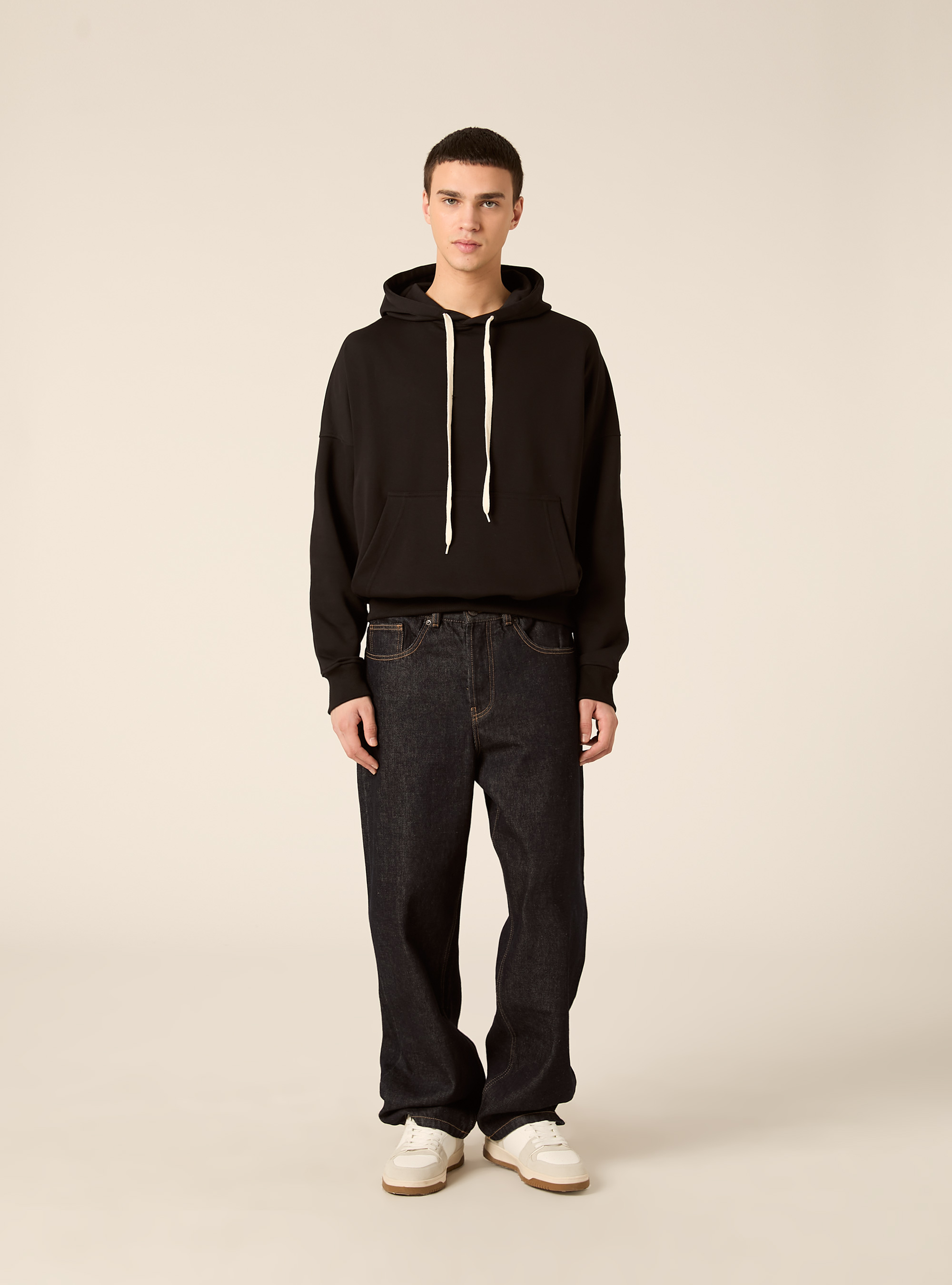Sudadera Boxy con Estampado en Relieve, BK1 BLACK