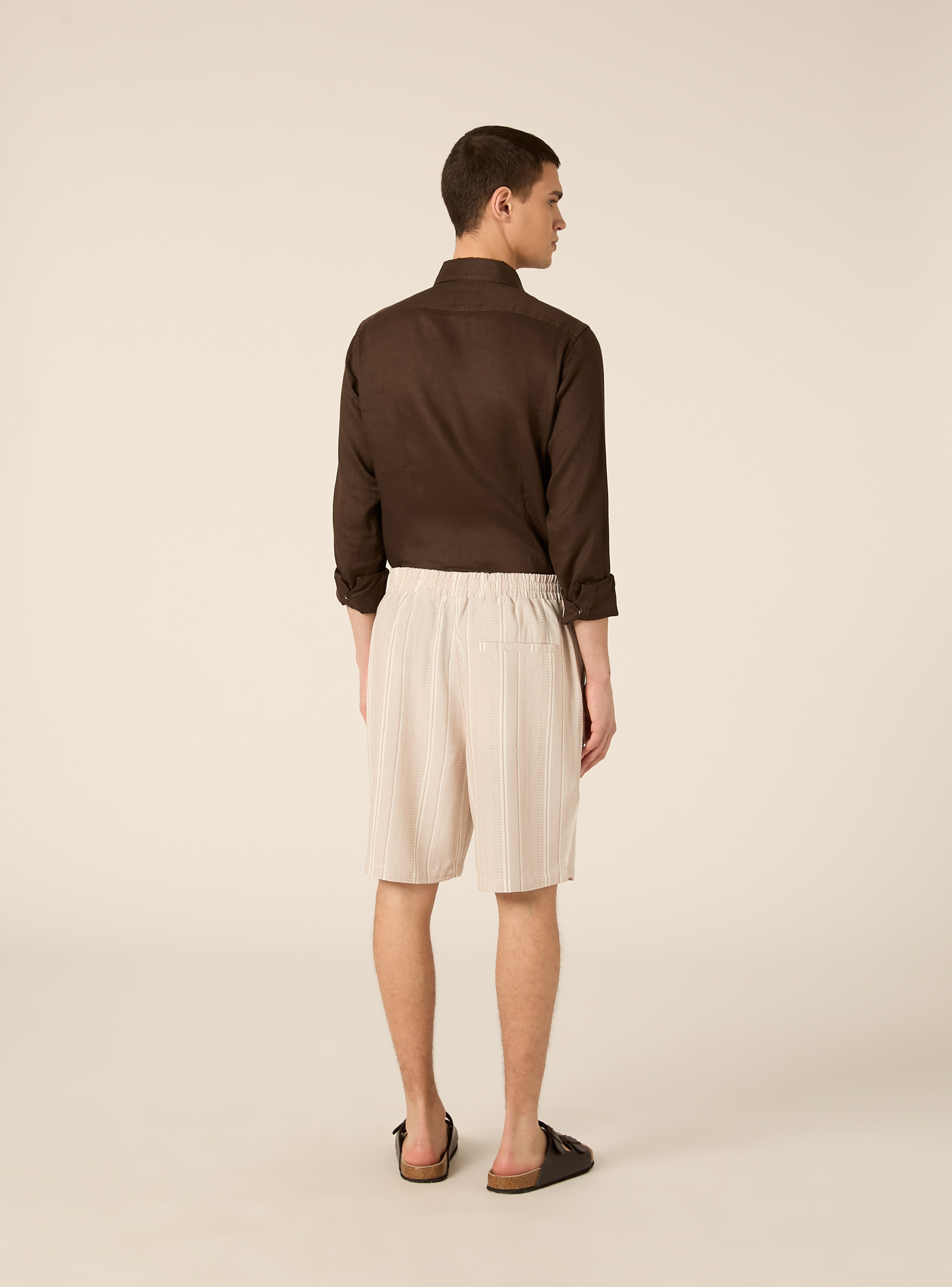 Bermuda texturizzato a righe, CREMA CHIARO