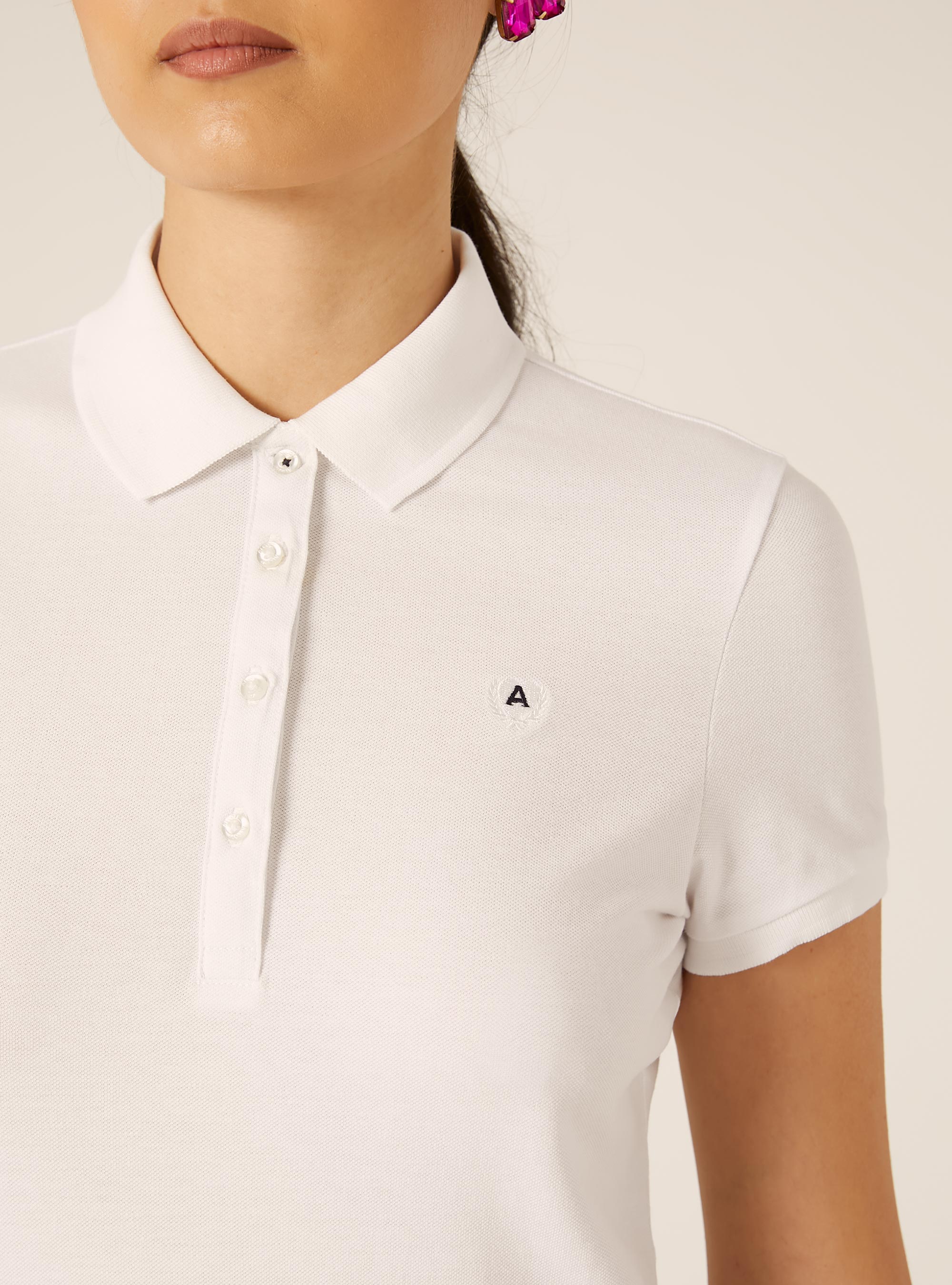Polo slim fit con logo ricamato, BIANCO OTTICO