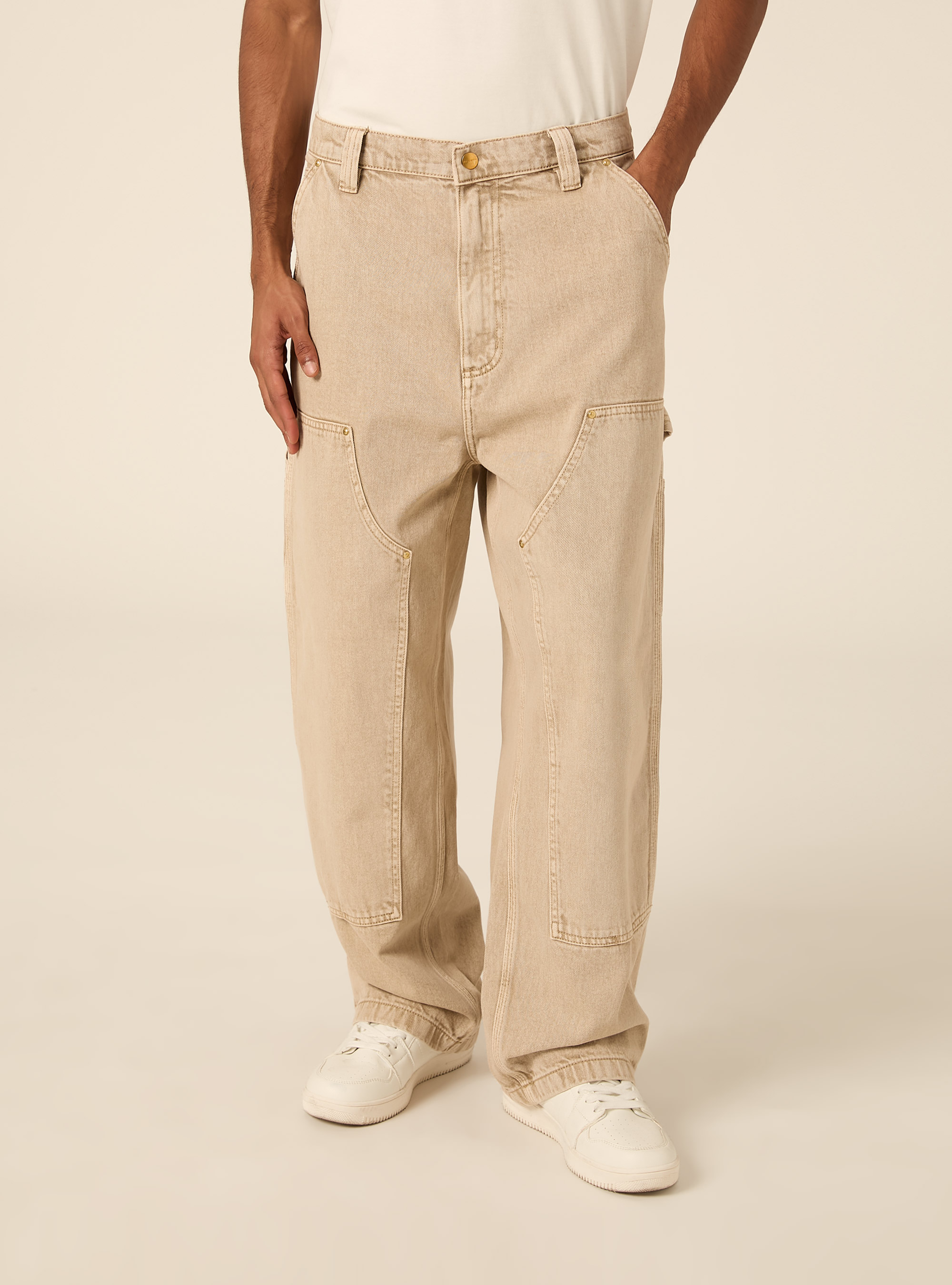 Wide leg carpenter trousers with rivets, BG2 BEIGE MEDIUM