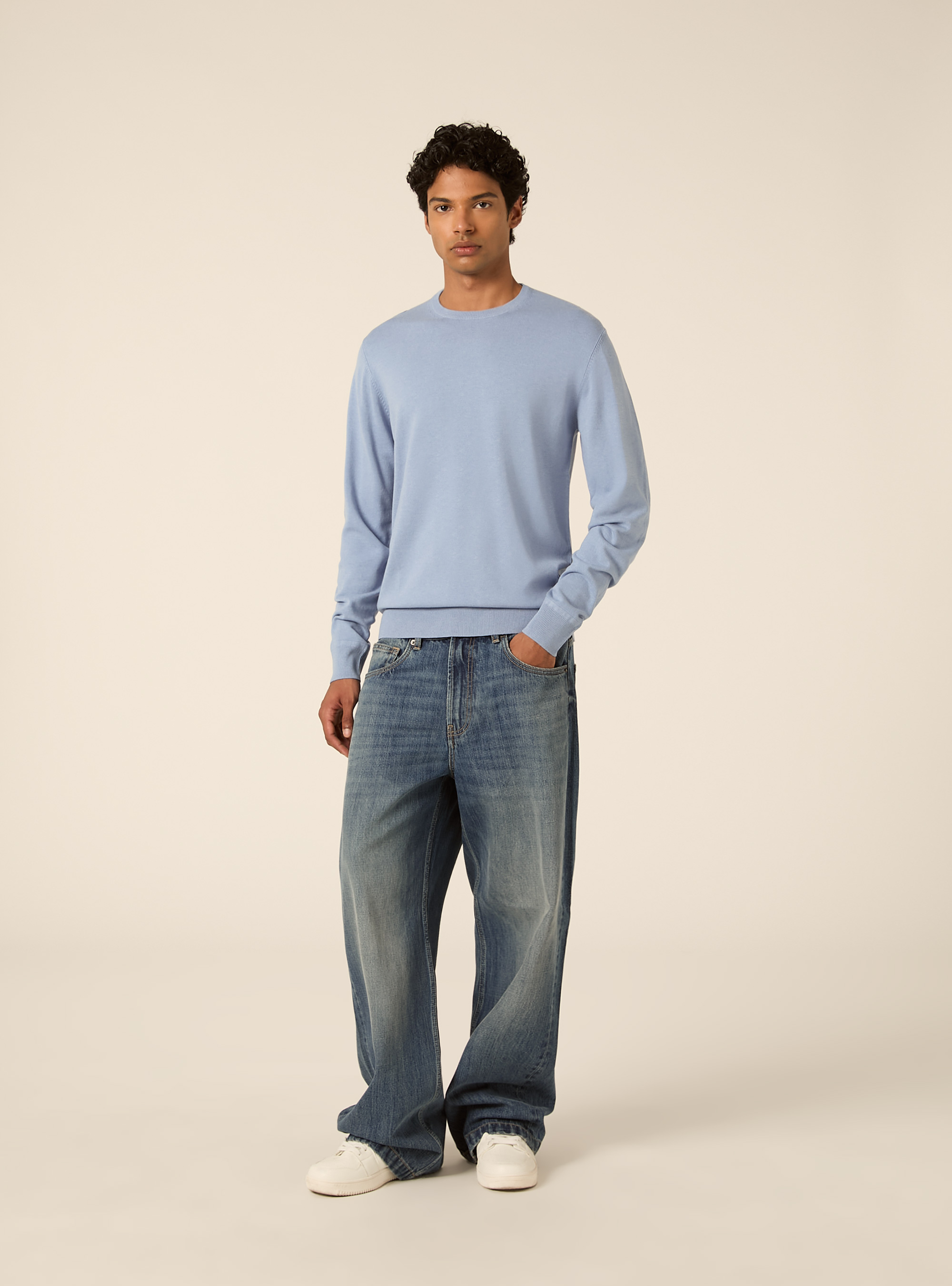 Jersey de cuello redondo en viscosa Lenzing Ecovero, AZ3 AZURE LIGHT