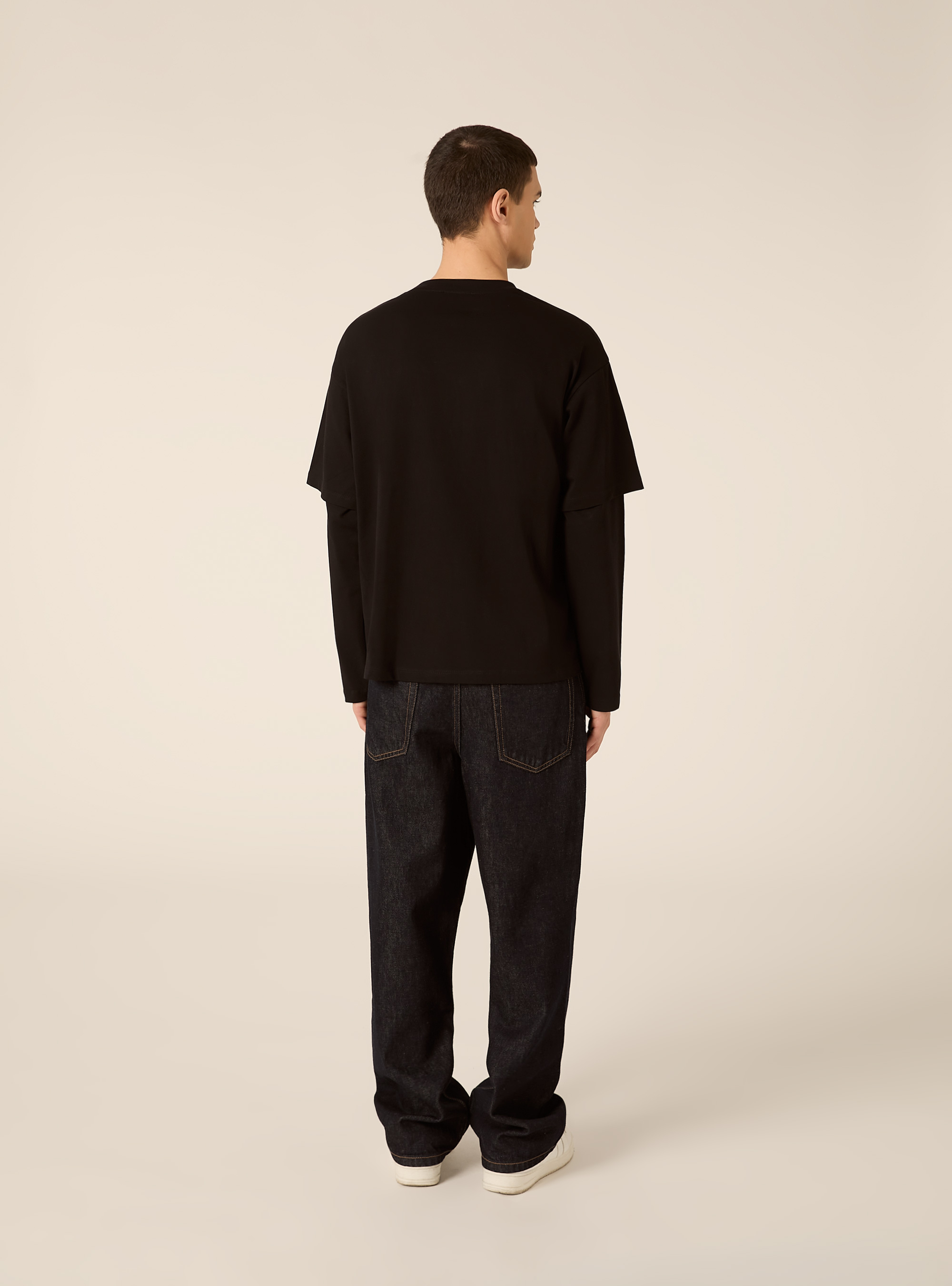 T-shirt with layered sleeves, BK1 BLACK