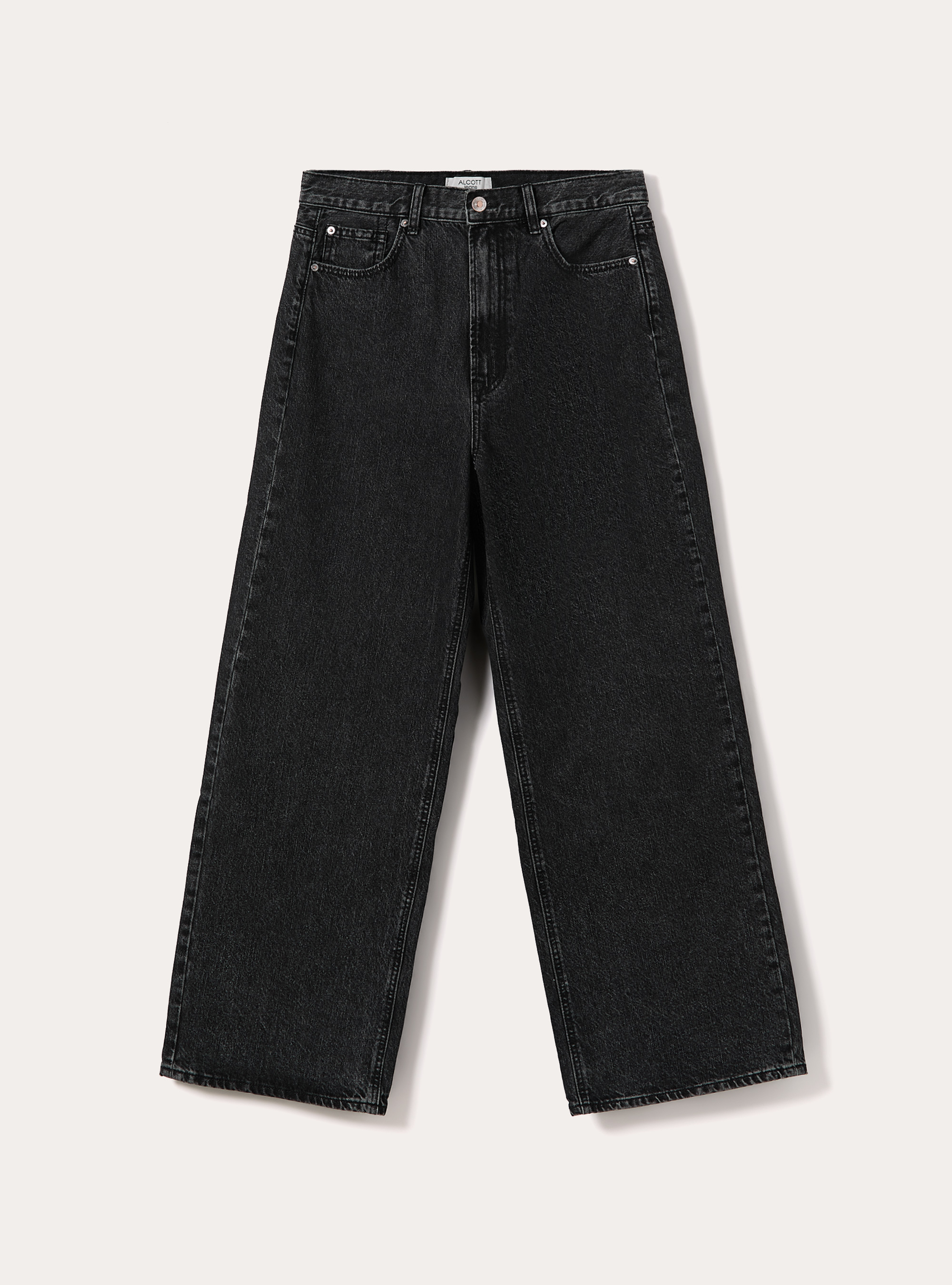 Jeans wide leg a vita media, D000 BLACK