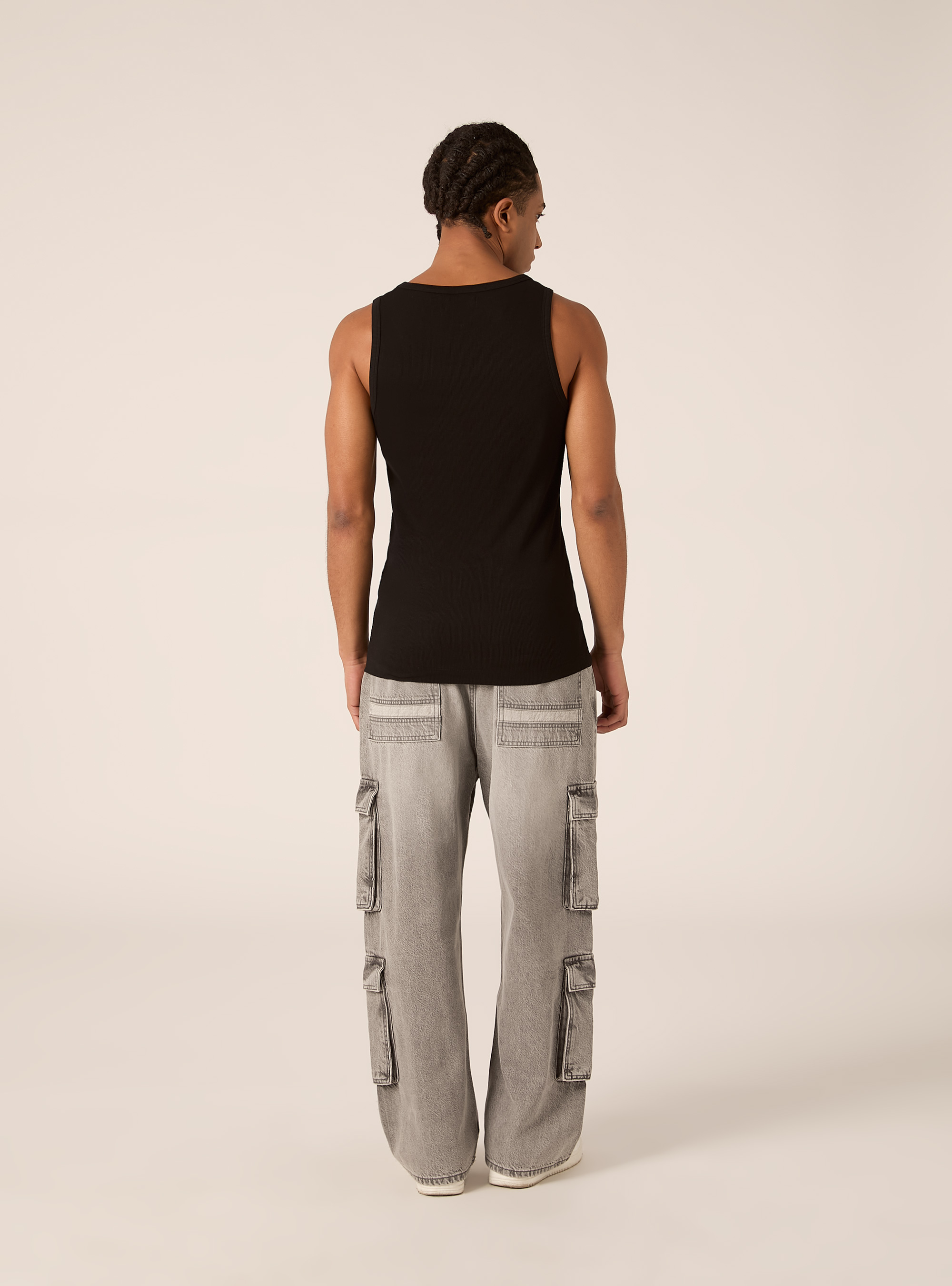 Slim Fit Ribbed Cotton Tank Top, BK1 BLACK