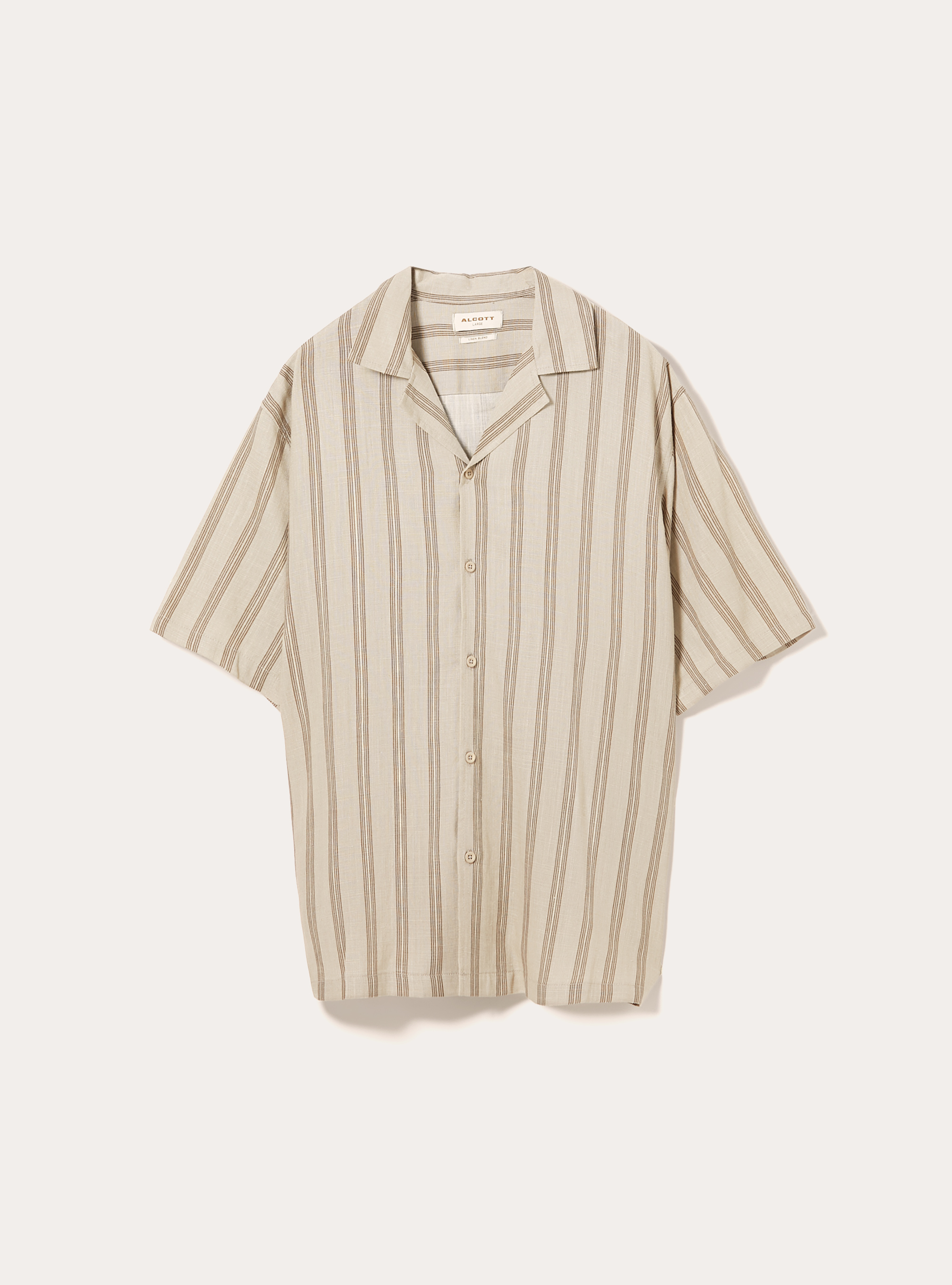 Gestreiftes Kurzarmhemd aus Leinen, BG2 BEIGE MEDIUM