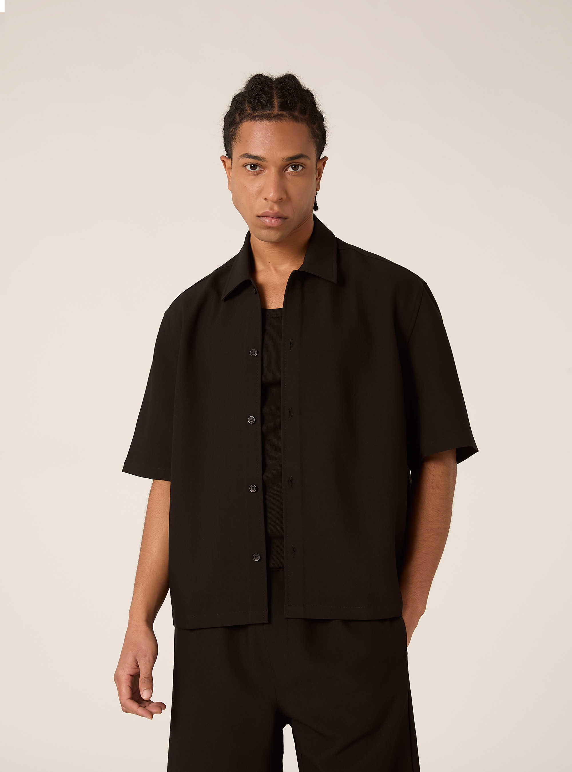 Boxy fit shirt in twill, BK1 BLACK