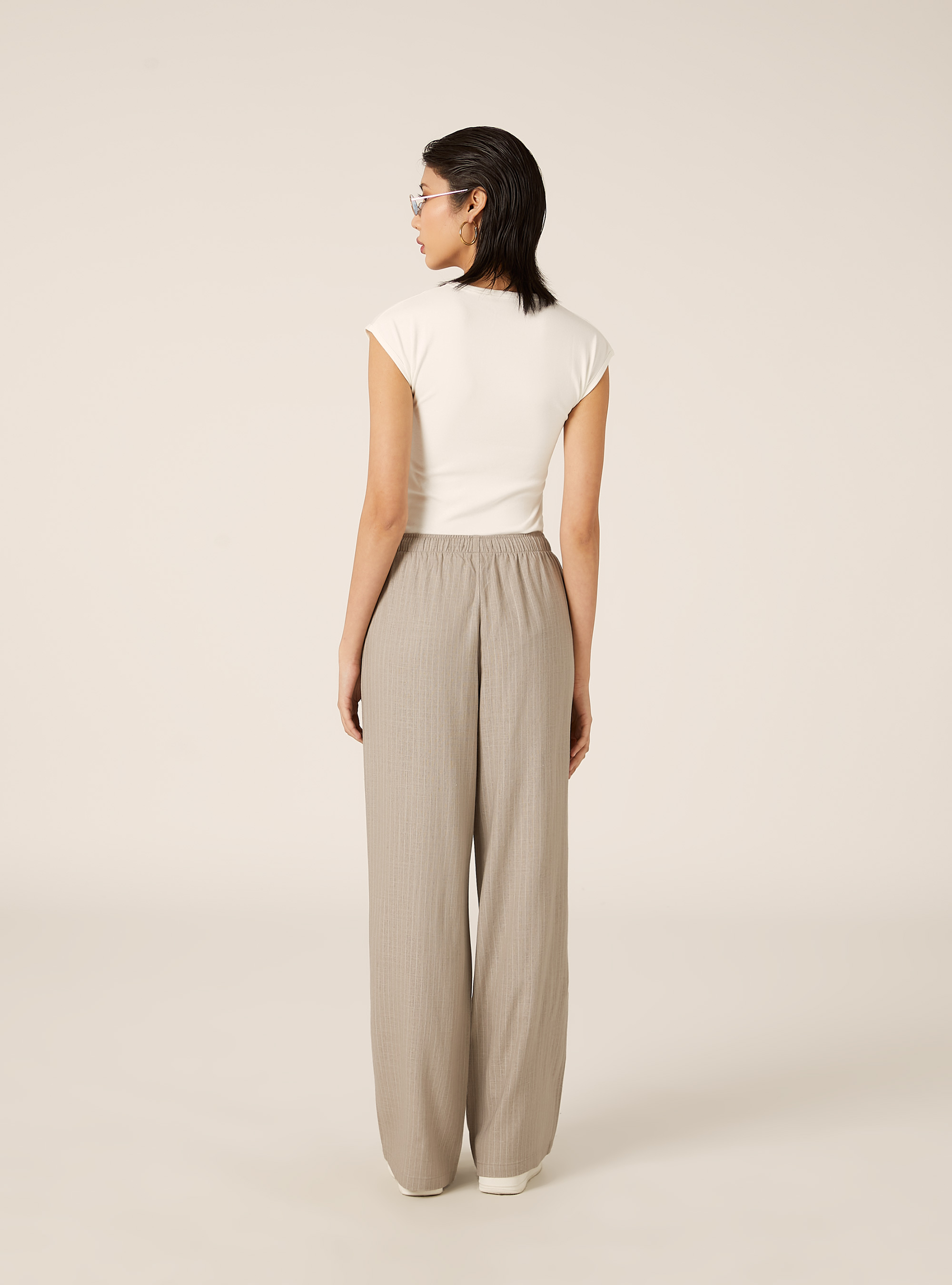 Palazzo-Hose aus Leinenmischgewebe, STRIPE BEIGE/WHITE