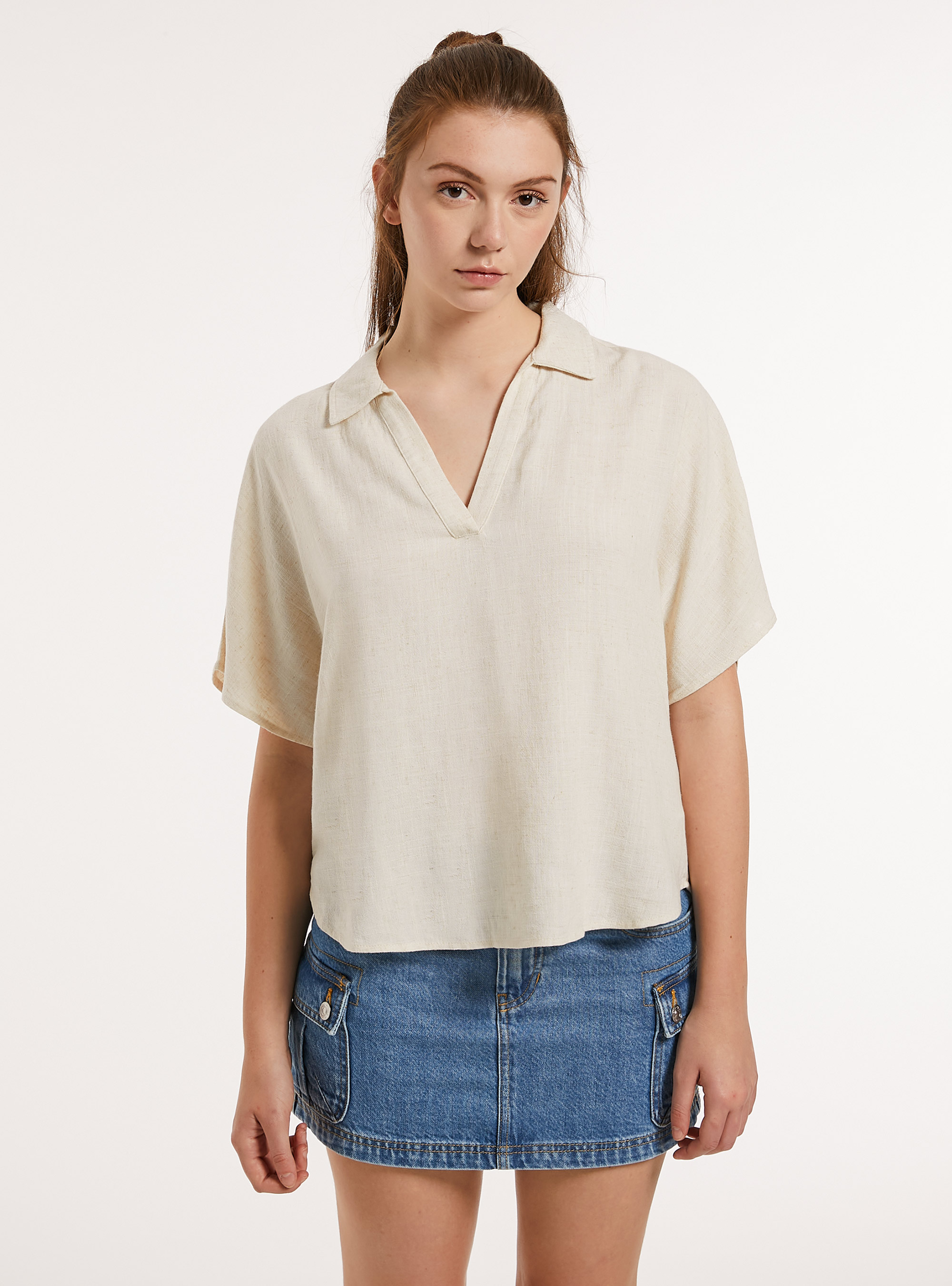 Linen-blend blouse, MBG3 BEIGE MEL LIGHT