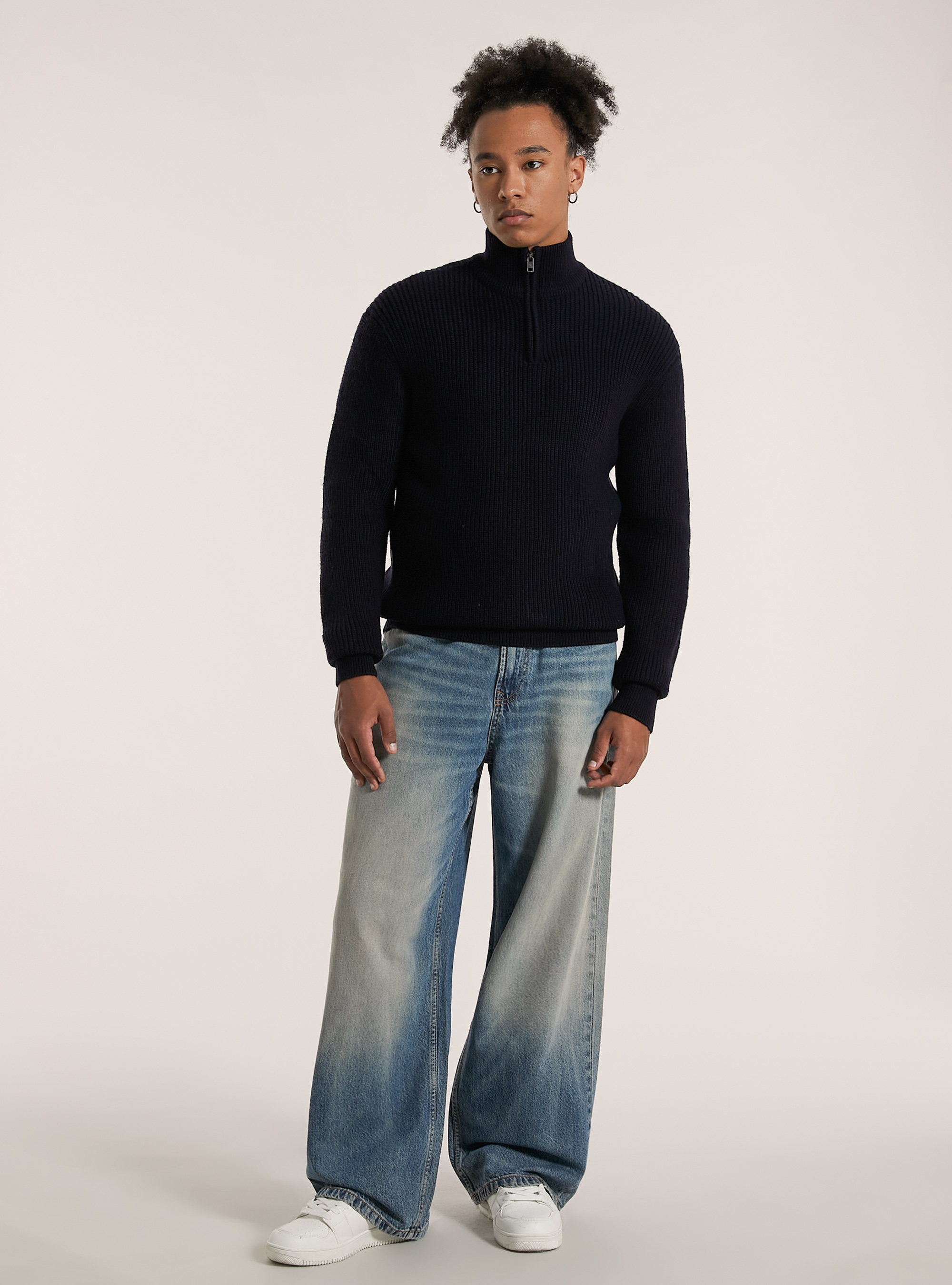 Pull &agrave; col montant et demi-zip, NA1 NAVY DARK