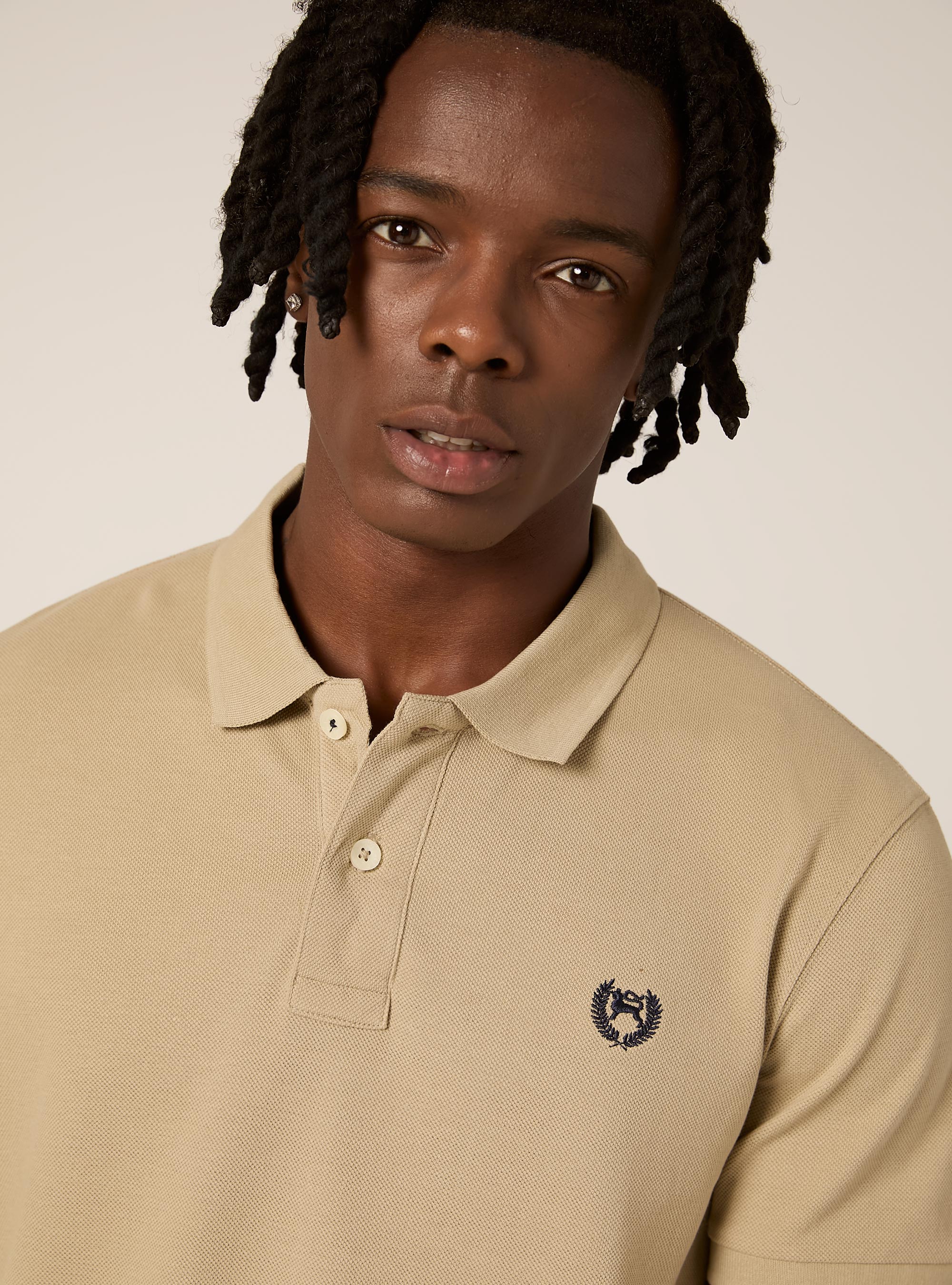 Polo in cotone piquet con ricamo, BEIGE MEDIO