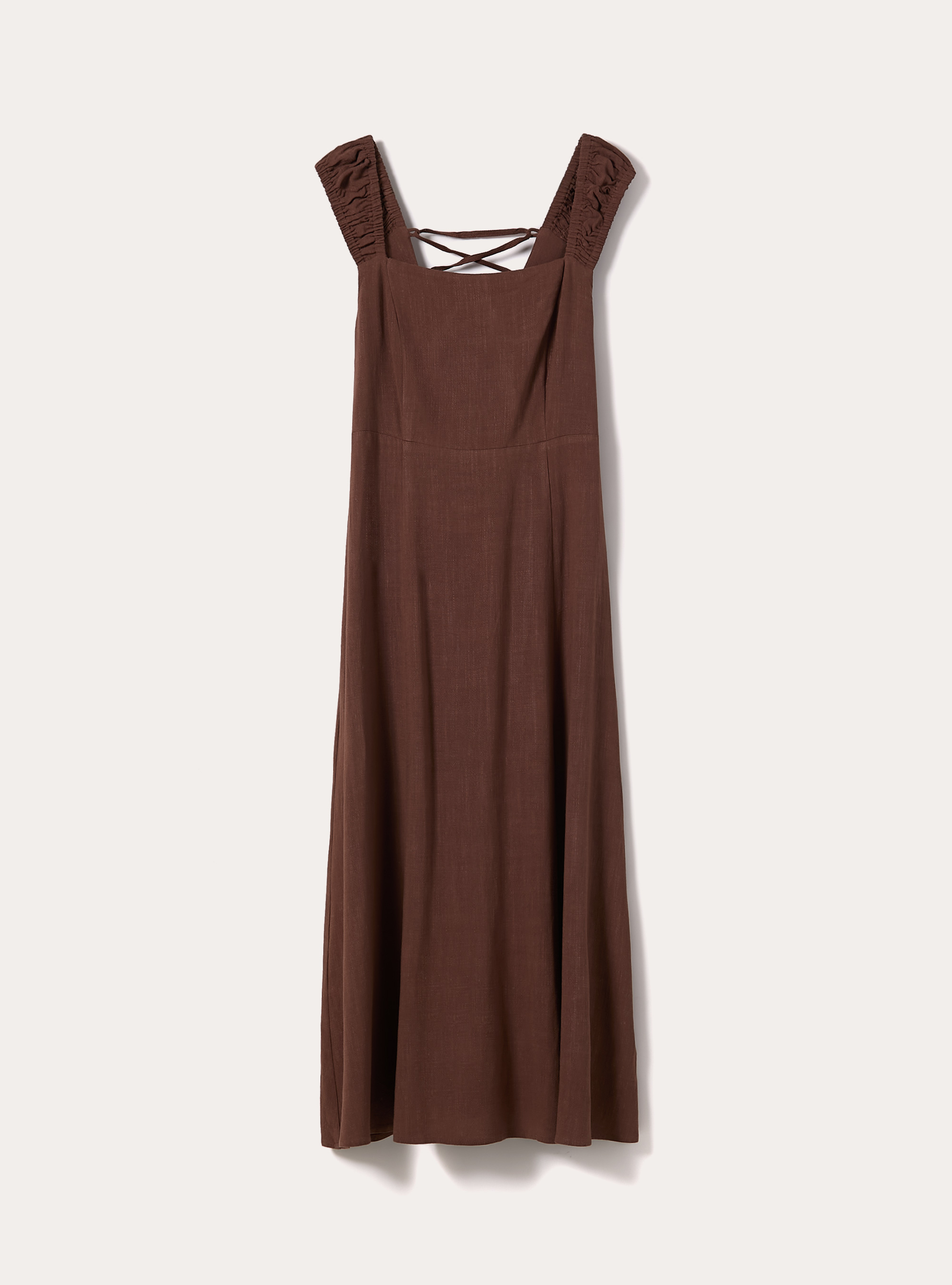 Linen-blend dress with an open back, BR1 BROWN DARK