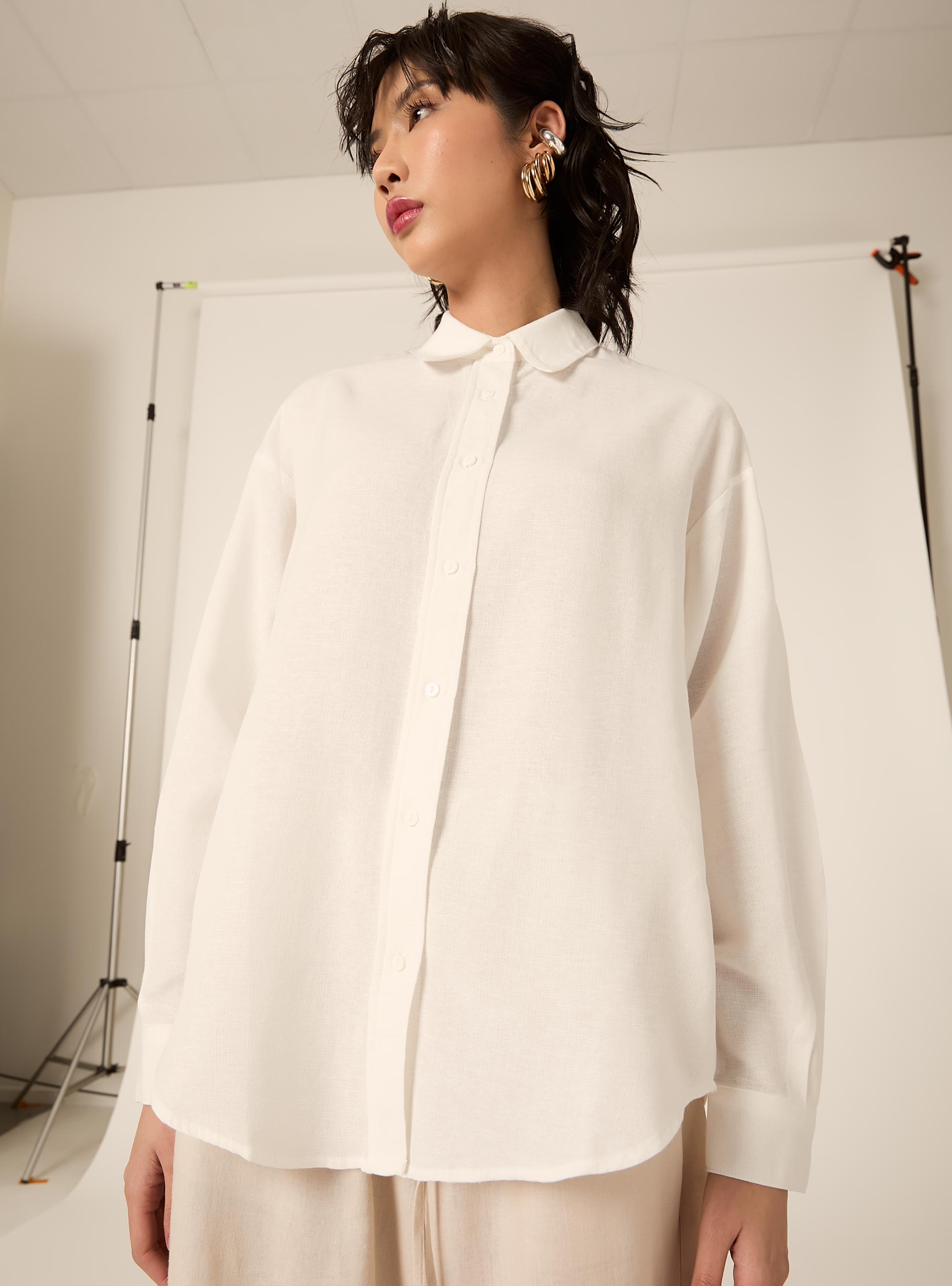 Camicia in misto lino, PANNA