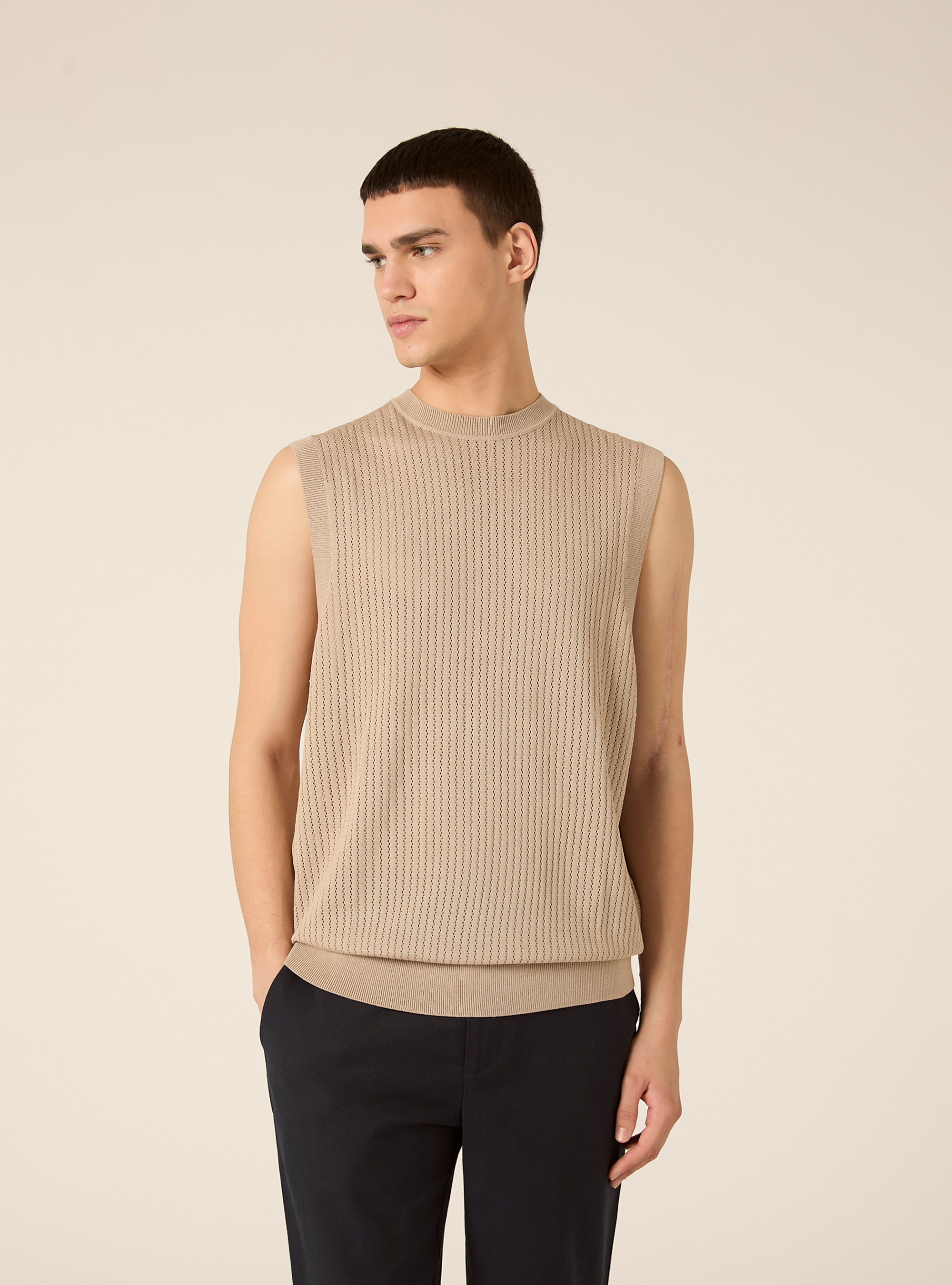 Knit Vest, MBG3 BEIGE MEL LIGHT