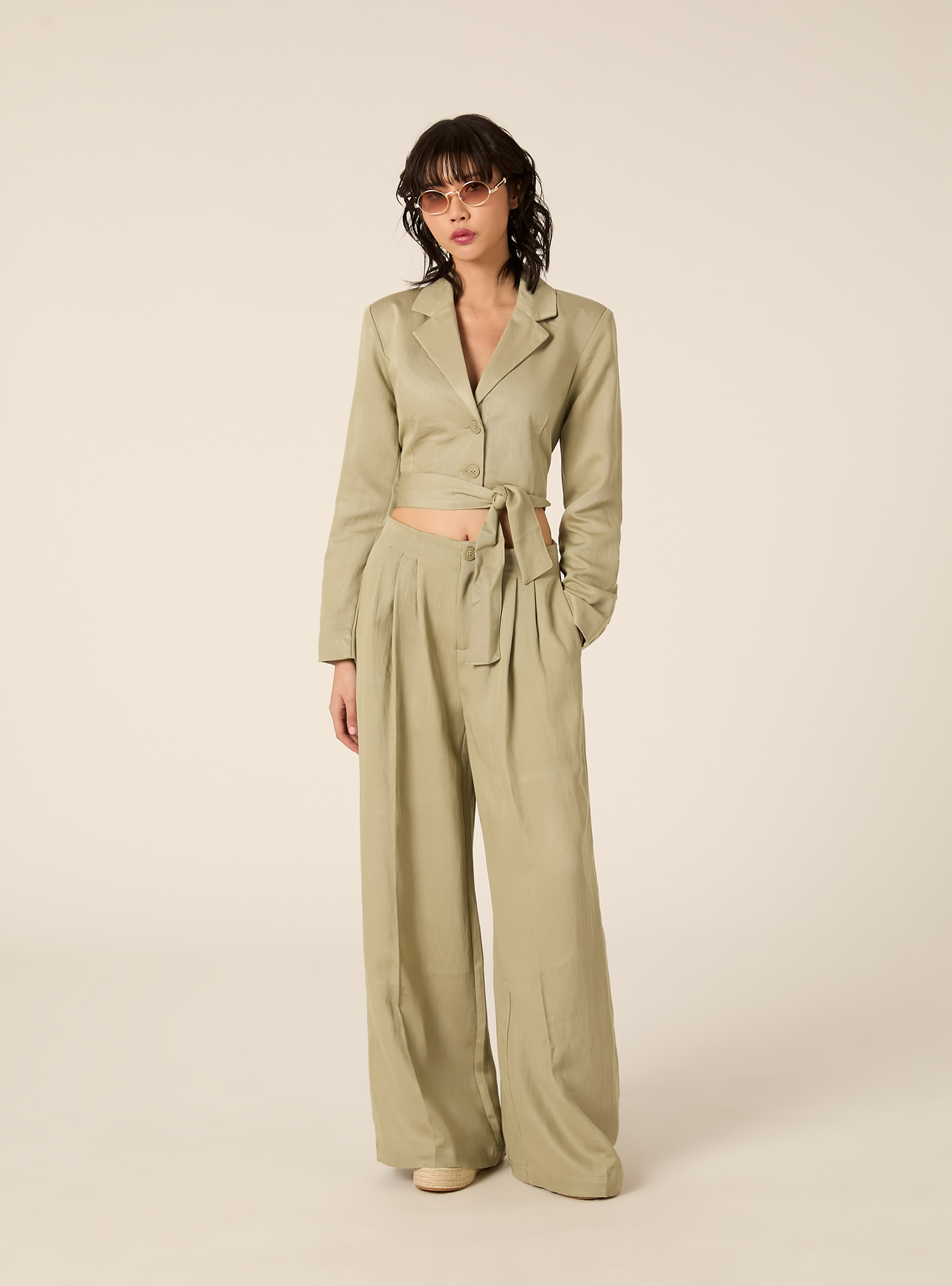 Weit geschnittene Hose aus Twill, GN3 GREEN LIGHT