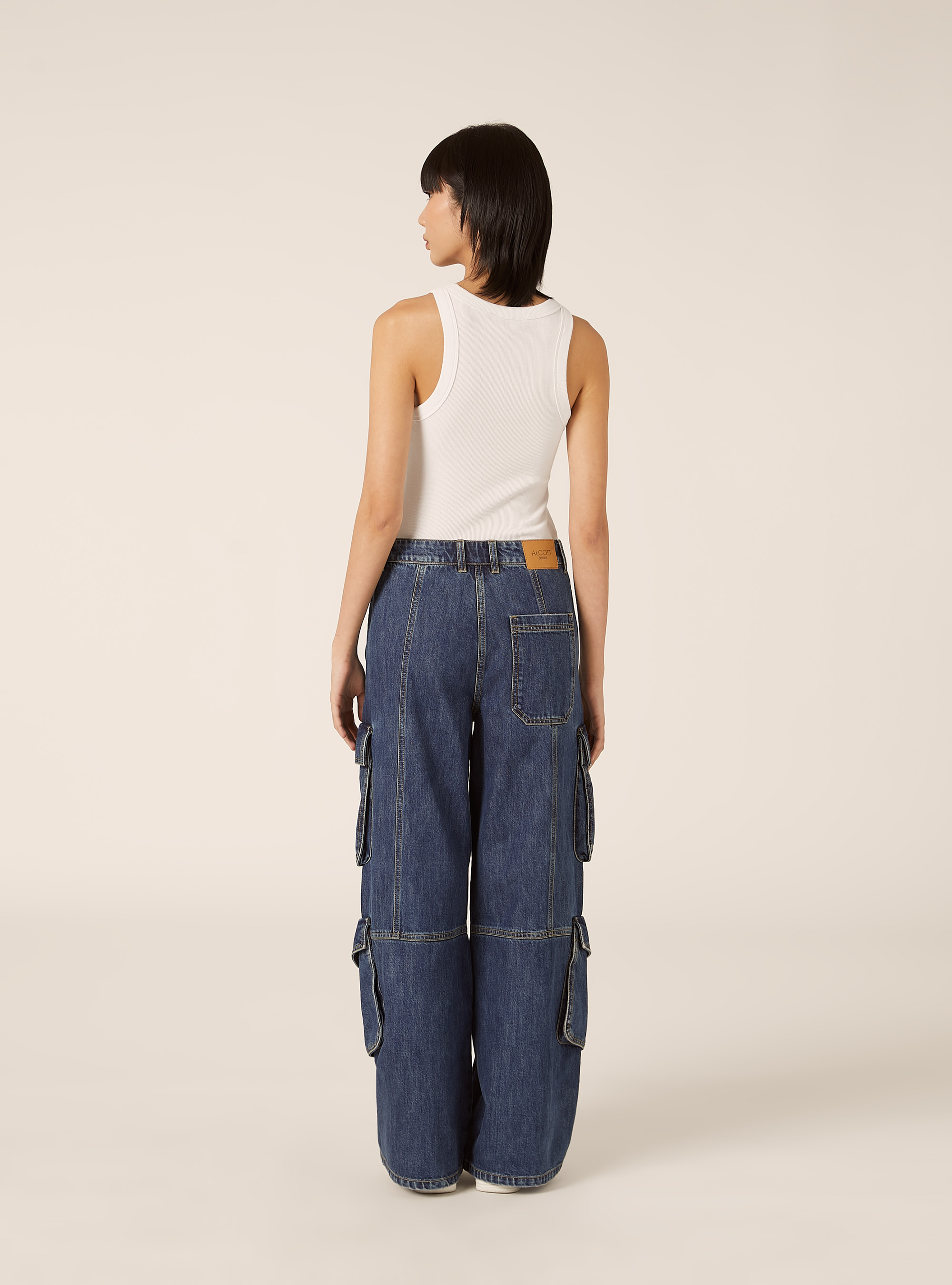 Jeans cargo con dettagli zip, D003 MEDIUM BLUE