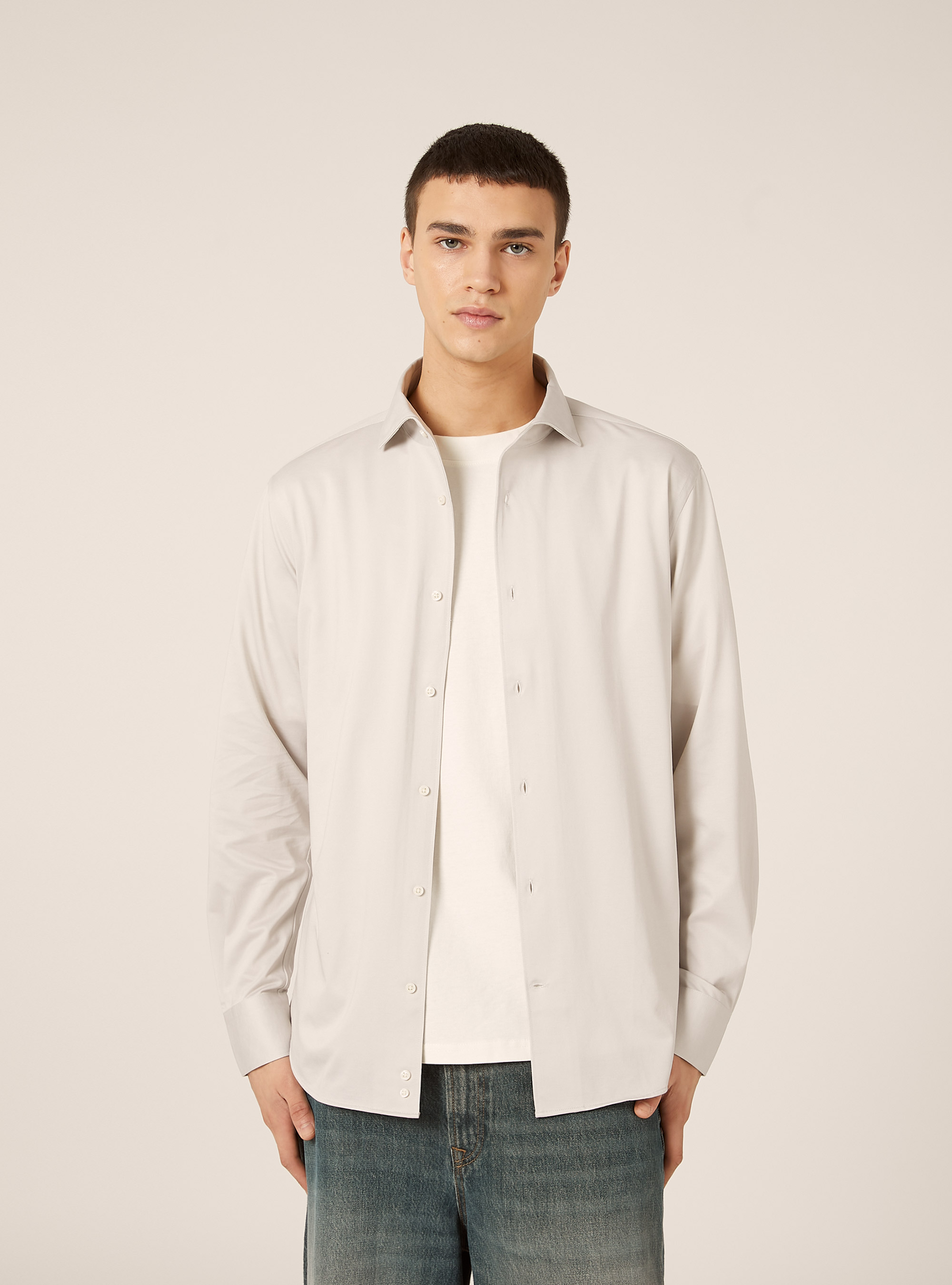 Traveller-Hemd aus Jersey, MBG3 BEIGE MEL LIGHT