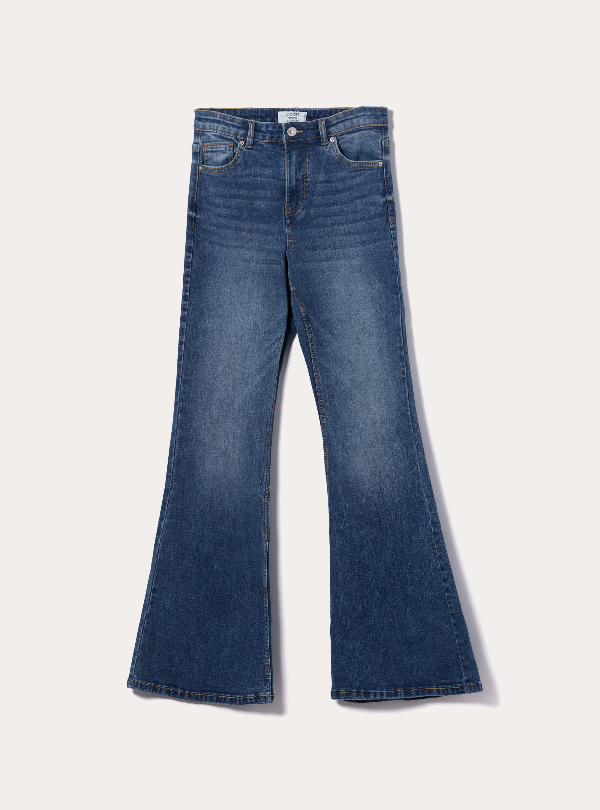 Jean flare taille haute, D002 MEDIUM DARK BLUE