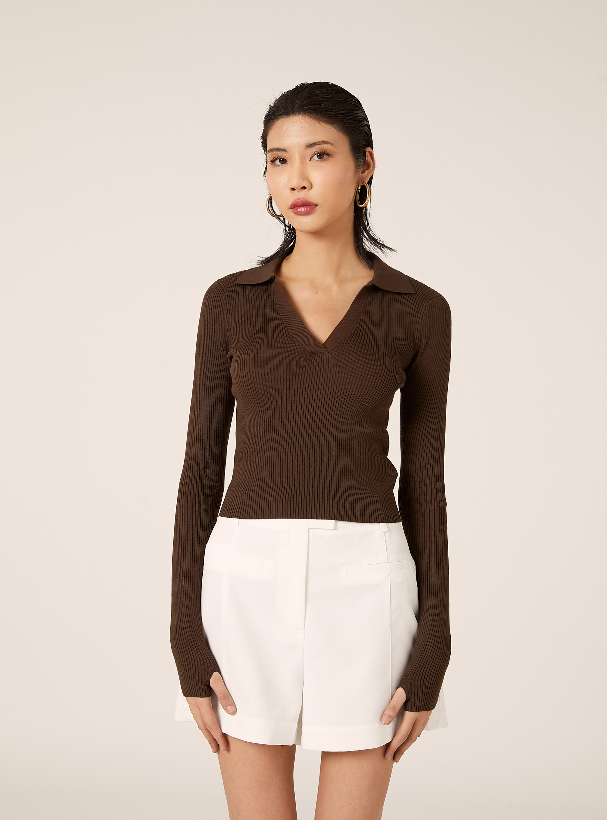 Geripptes Strick-Polohemd, BR2 BROWN MEDIUM
