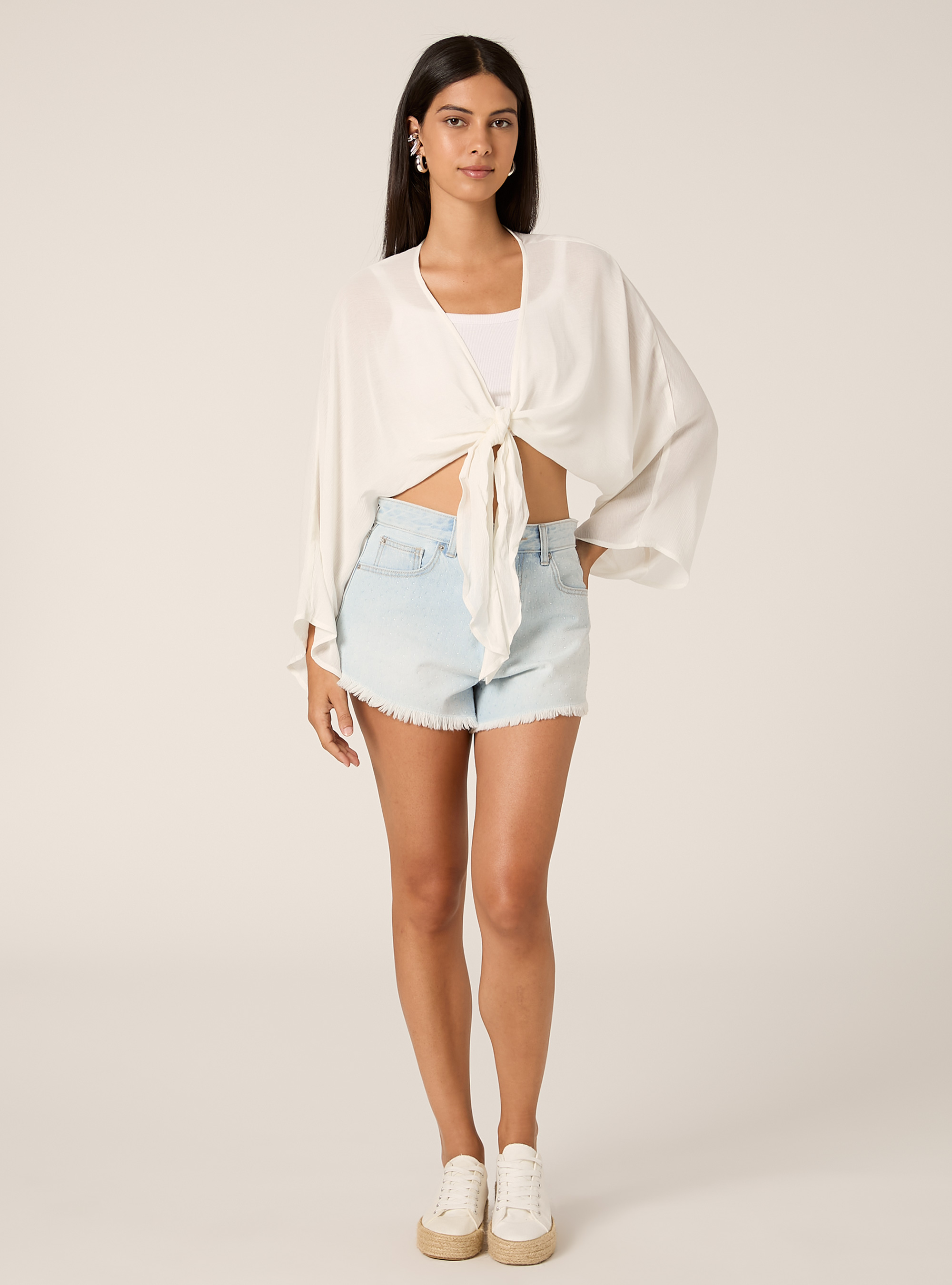 Blusa fluida con nodo, OFF WHITE