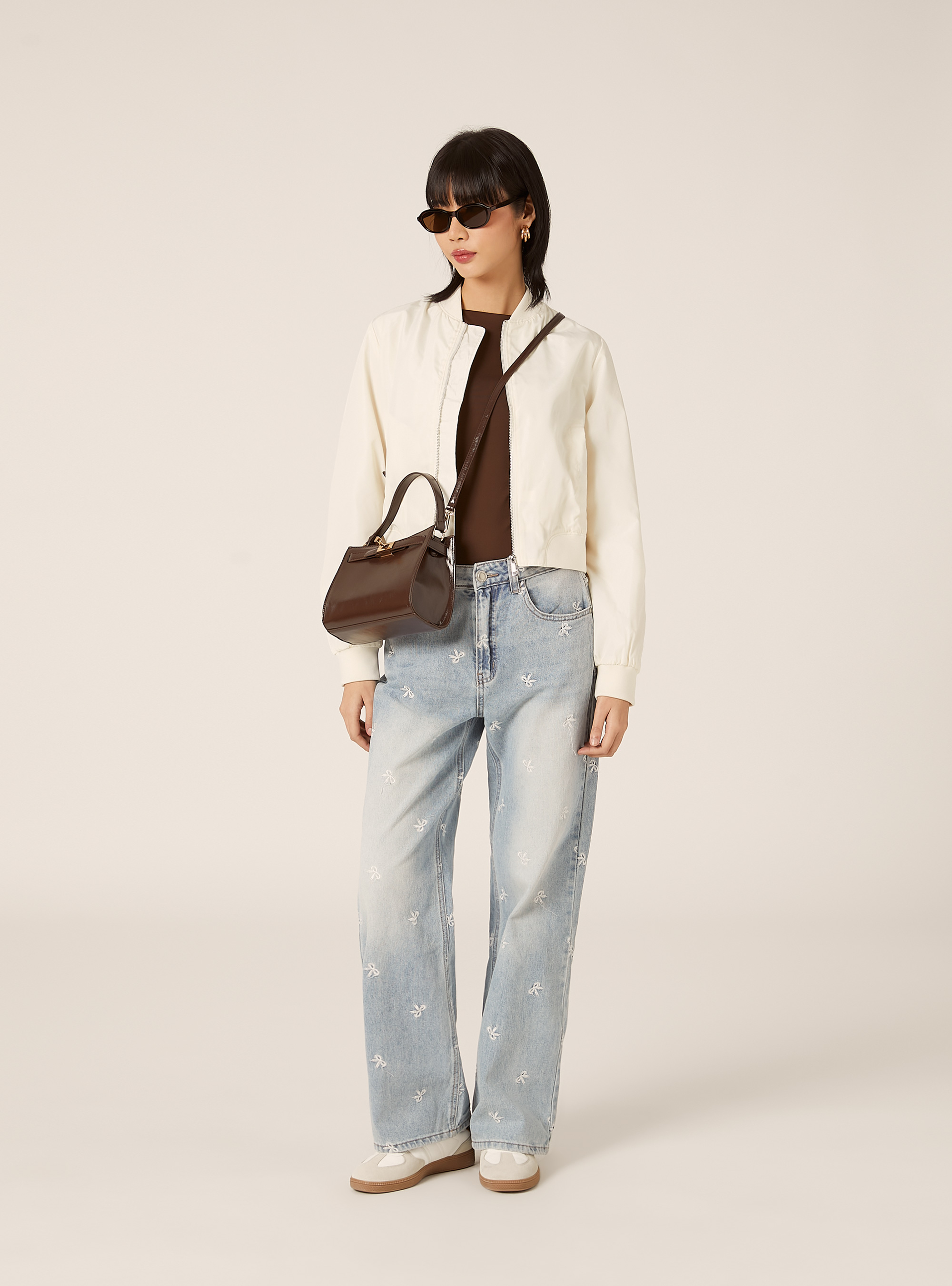 Shiny boxy fit bomber jacket, WH1 OFF WHITE
