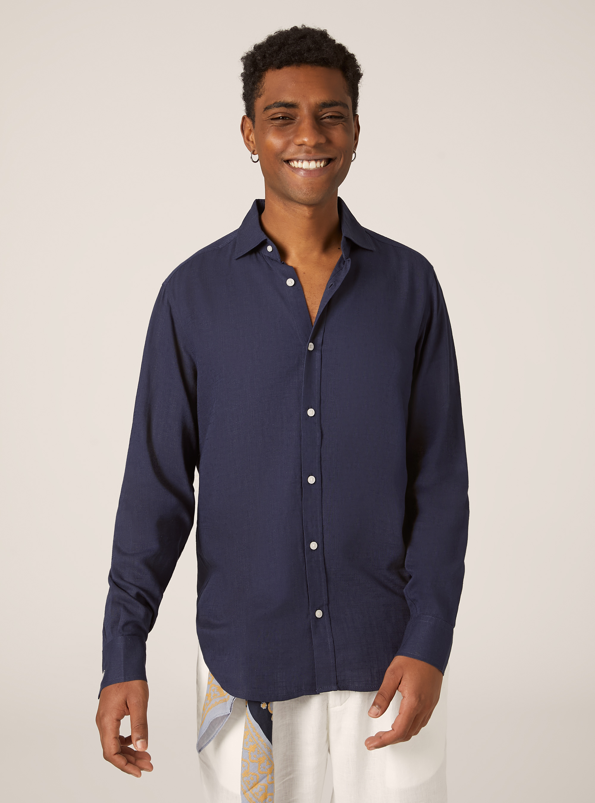 Chemise en lin m&eacute;lang&eacute;, BL2 BLUE MEDIUM