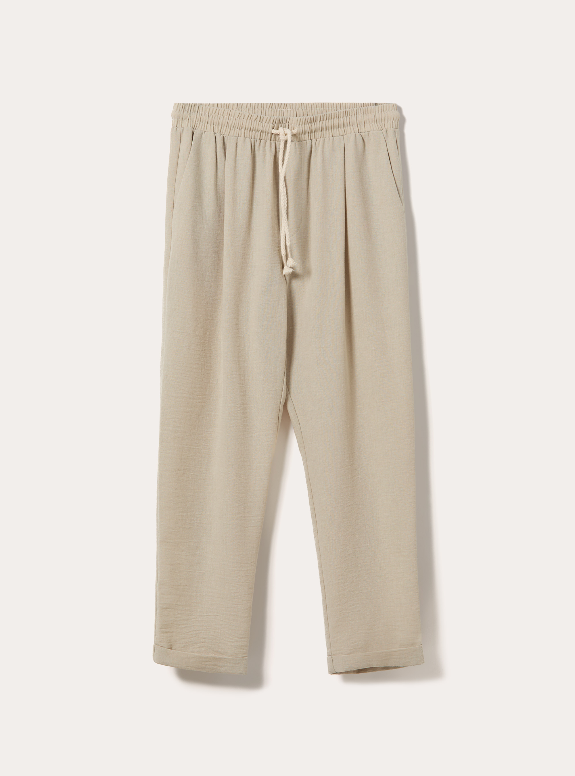 Comfort Fit Pleated Trousers with Drawstring, BG3 BEIGE LIGHT