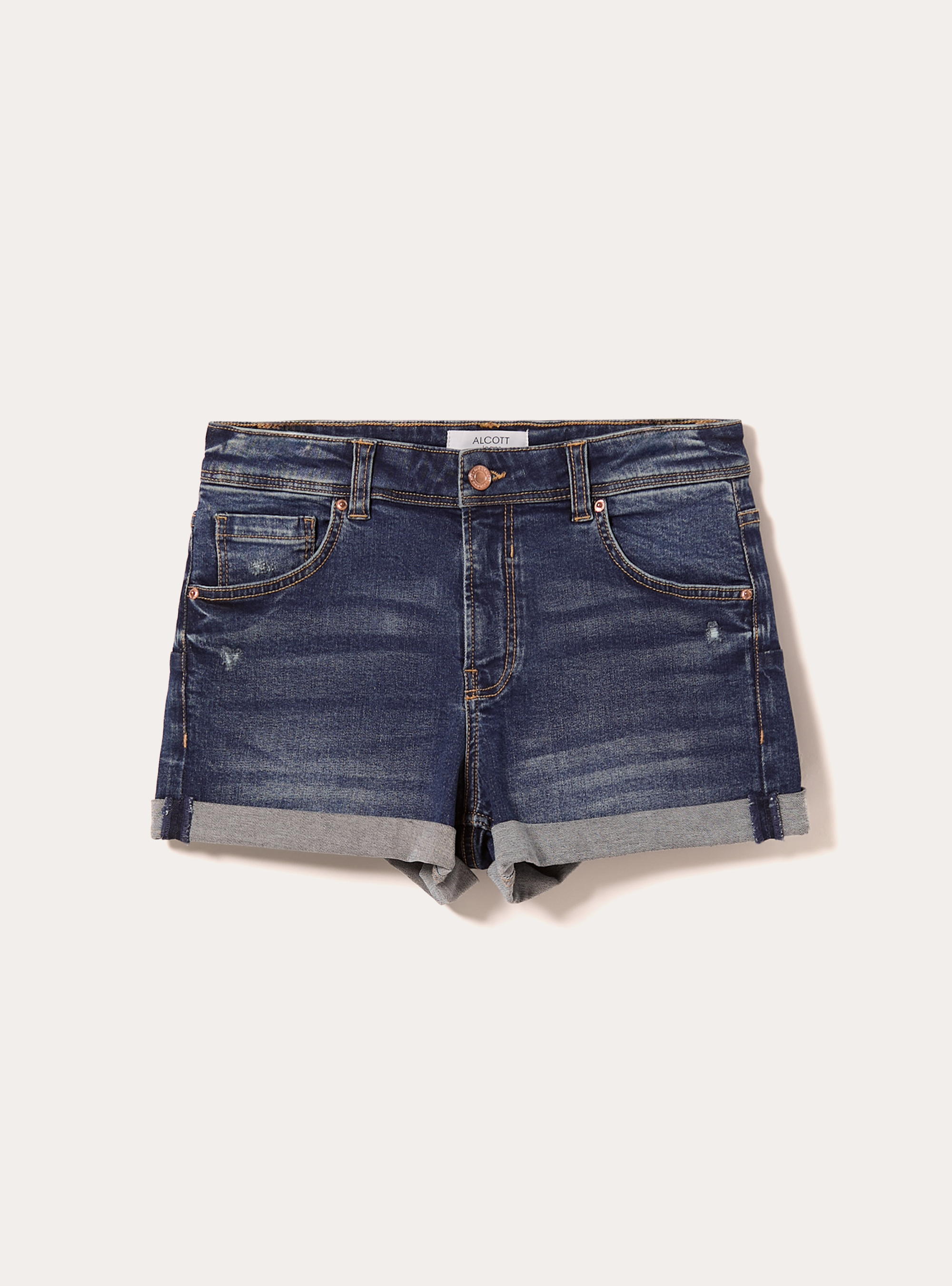 Short en denim stretch slim fit Mom, D002 MEDIUM DARK BLUE
