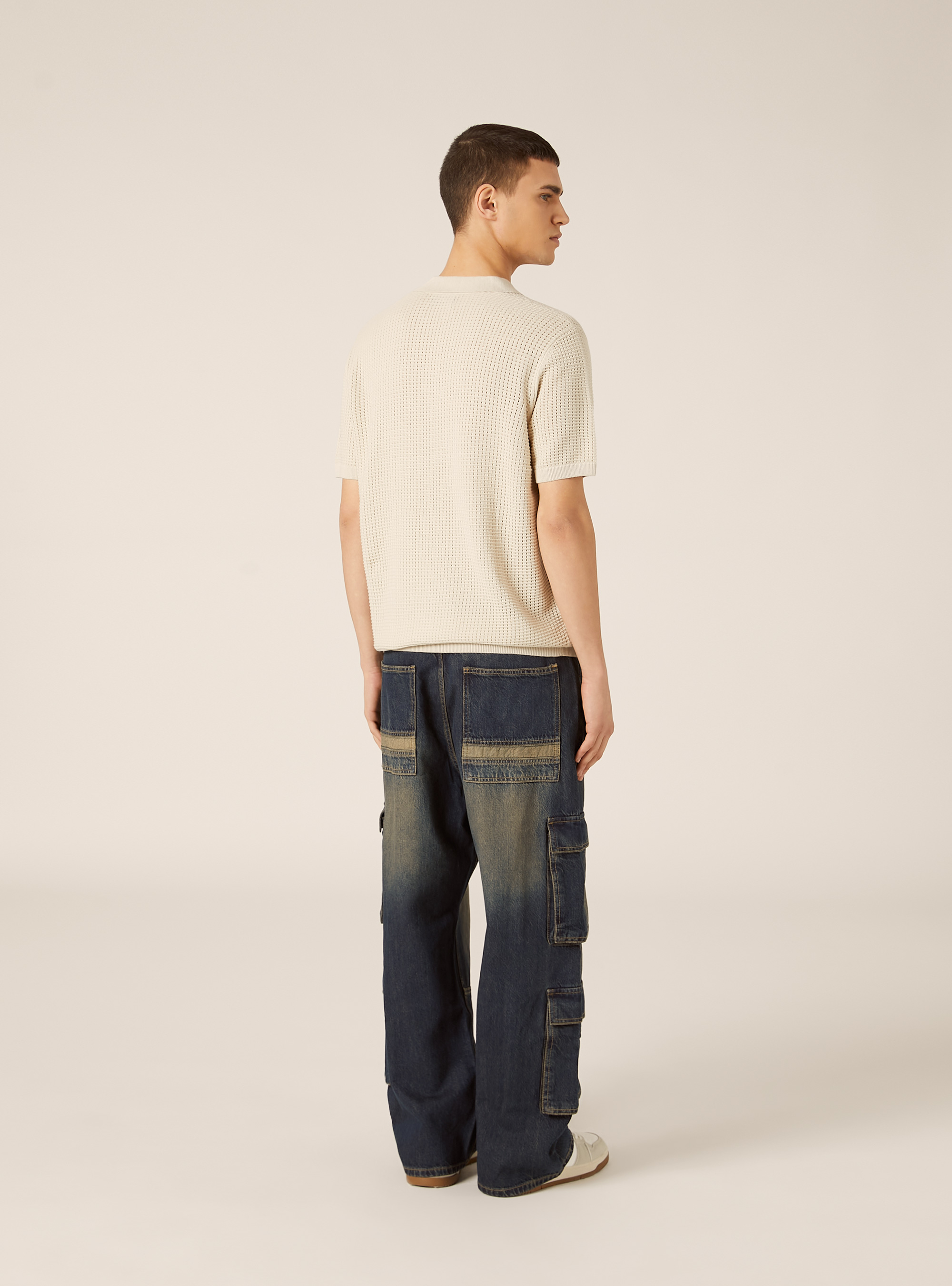 Openwork Knit Polo Shirt, CR3 CREAM LIGHT