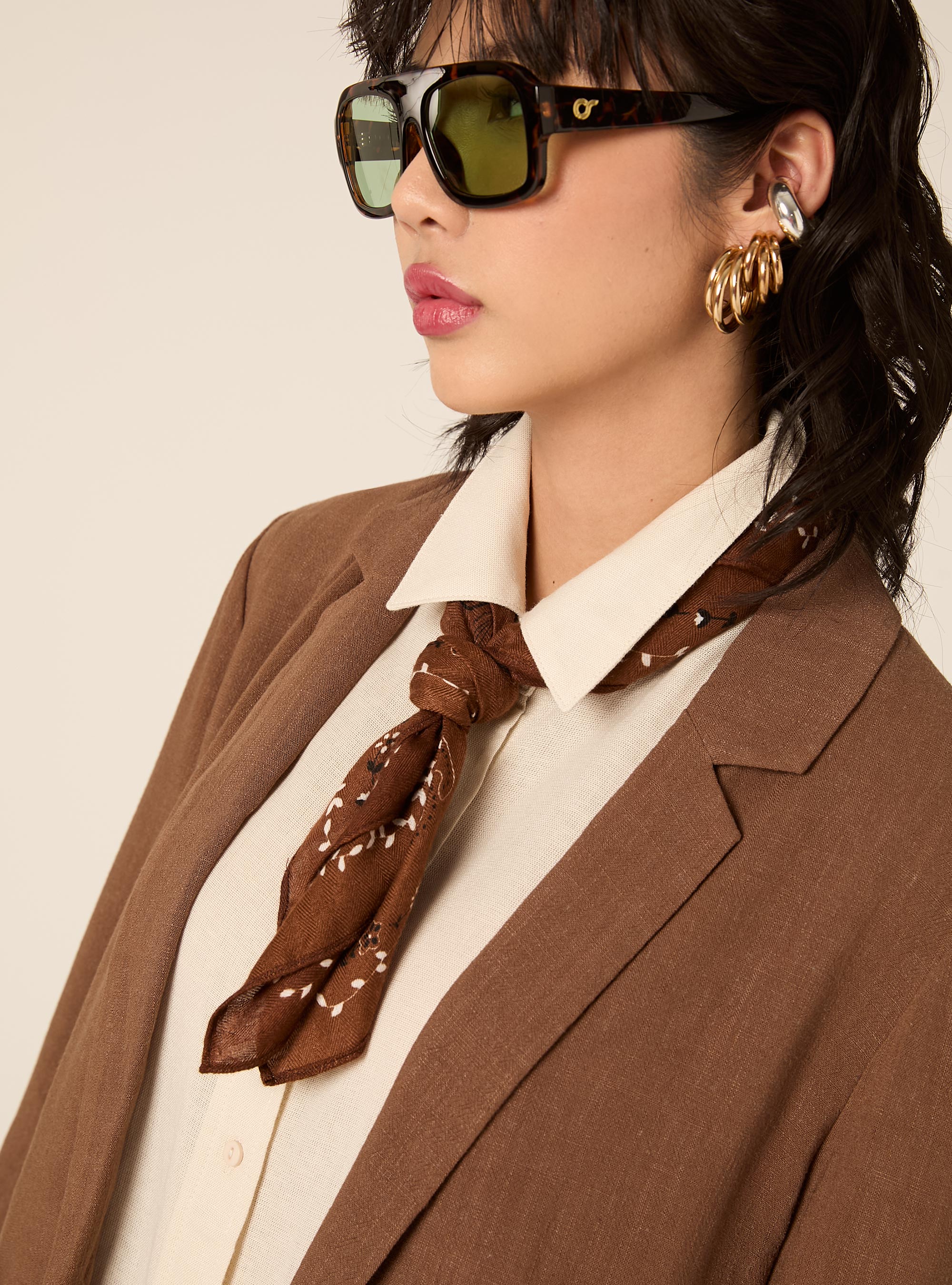 Blazer cruzado de mezcla de lino, BR3 BROWN LIGHT