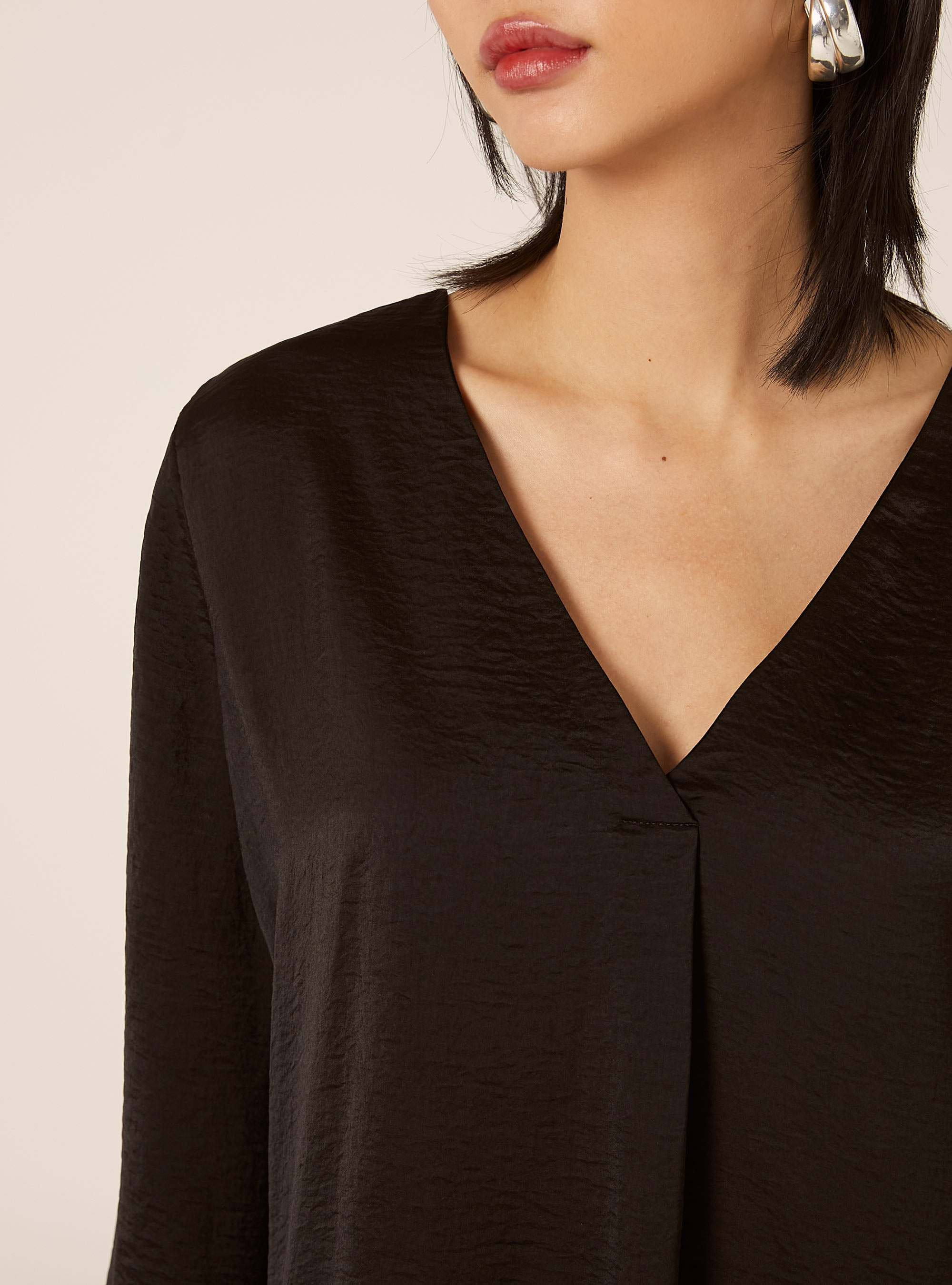Blouse &agrave; encolure unie, BK1 BLACK