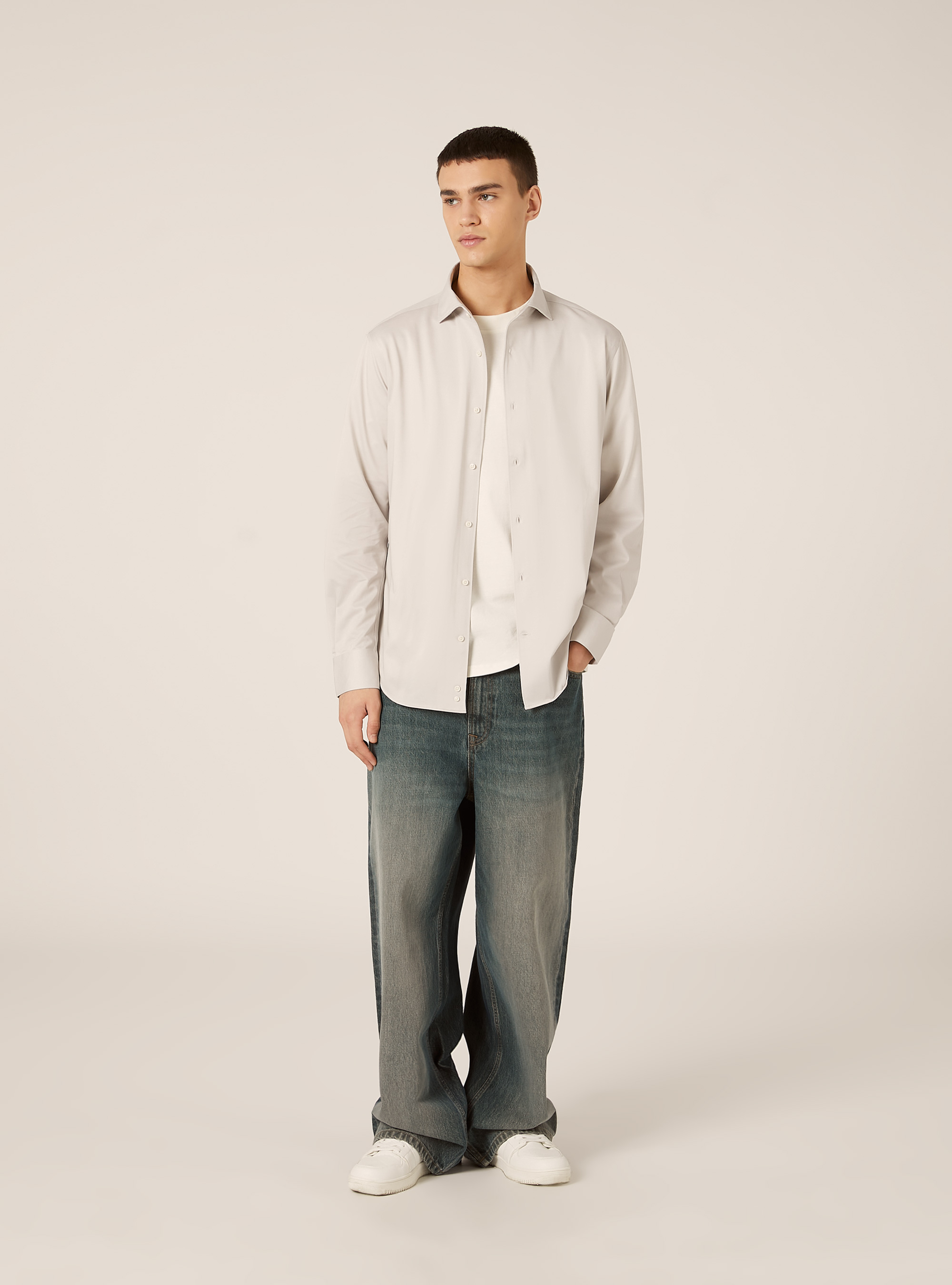 Traveller-Hemd aus Jersey, MBG3 BEIGE MEL LIGHT