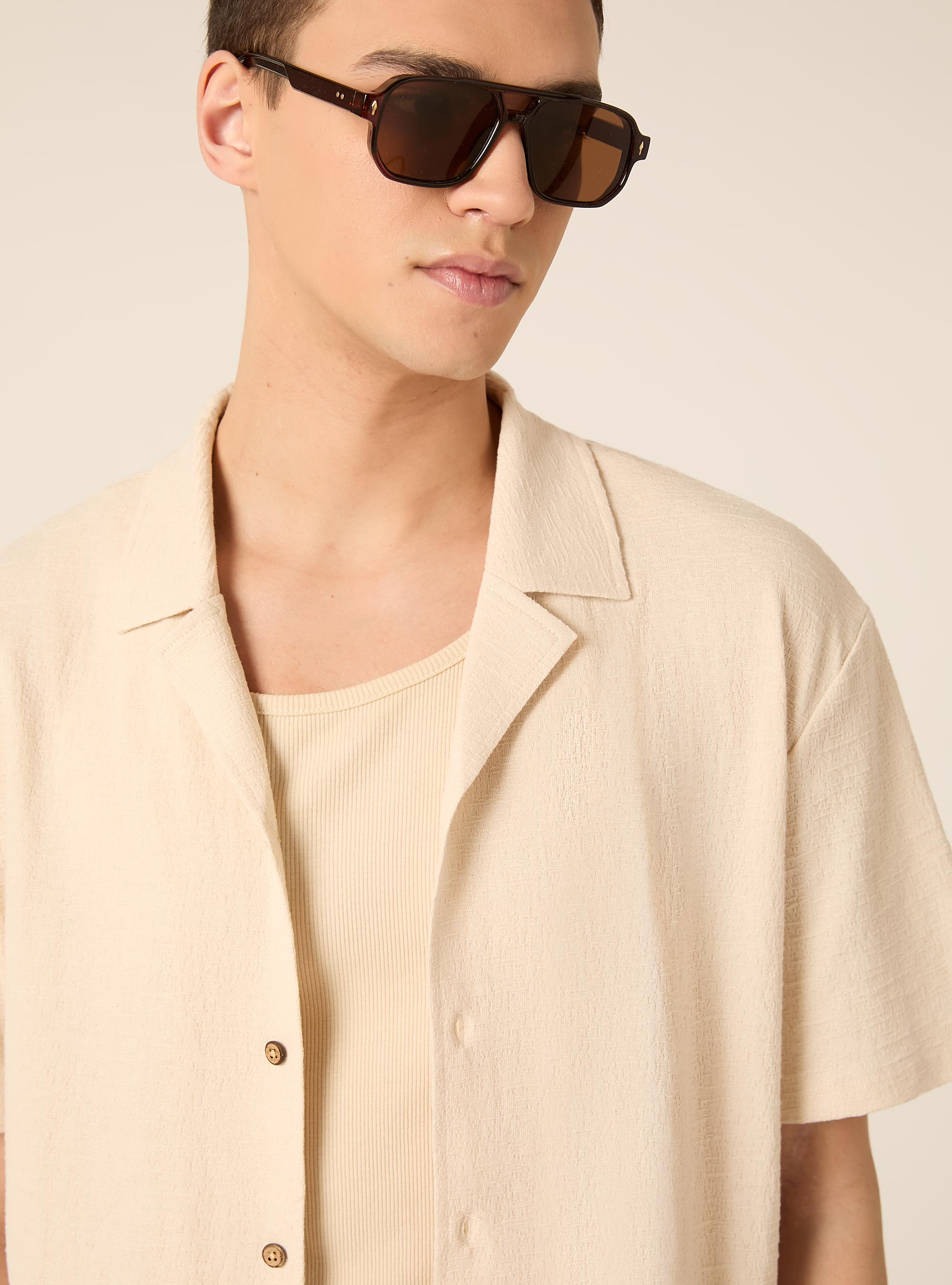 Boxy-fit textured shirt, BG2 BEIGE MEDIUM