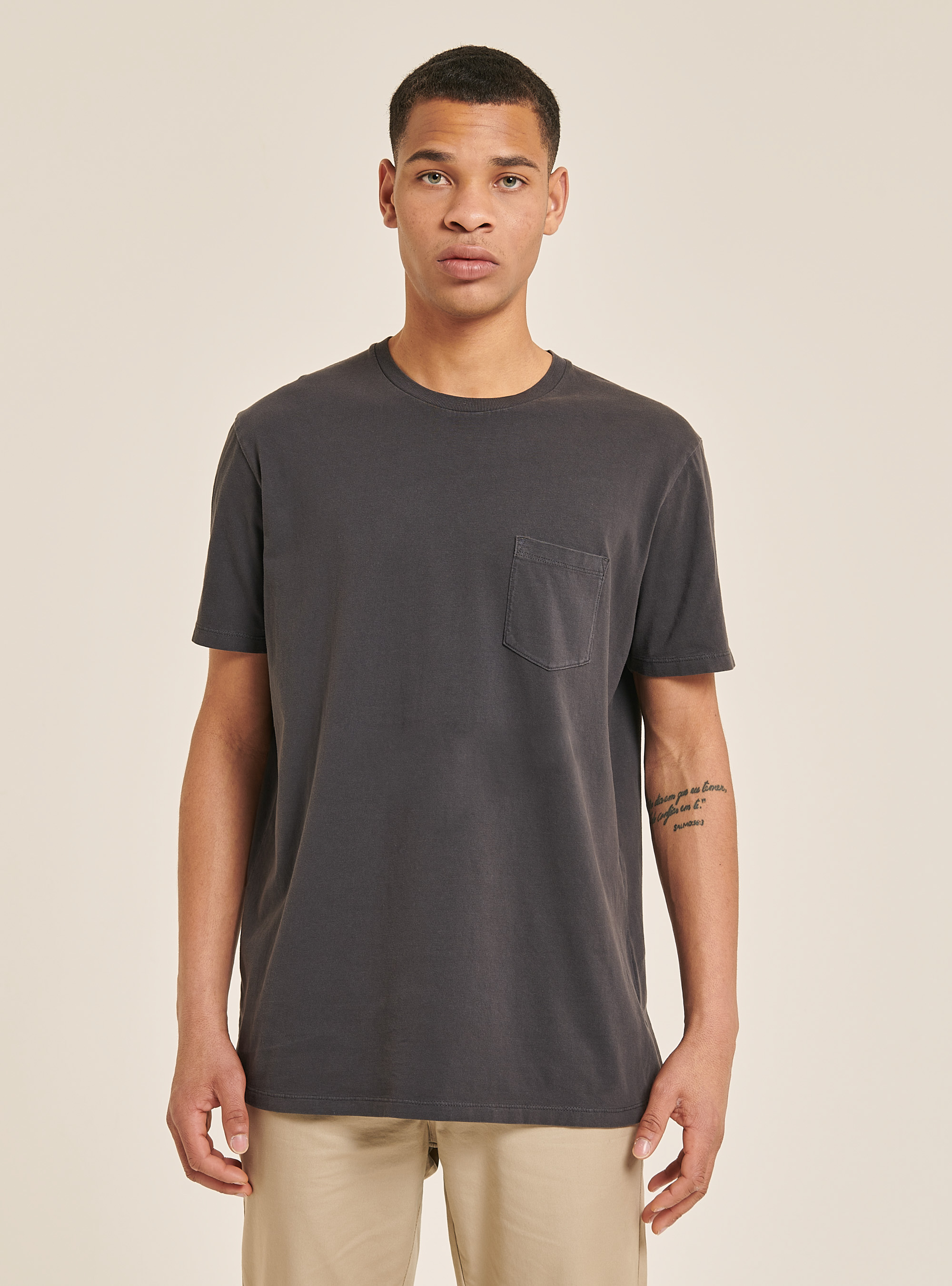 Crew-neck t-shirt with pocket, GY1 GREY DARK