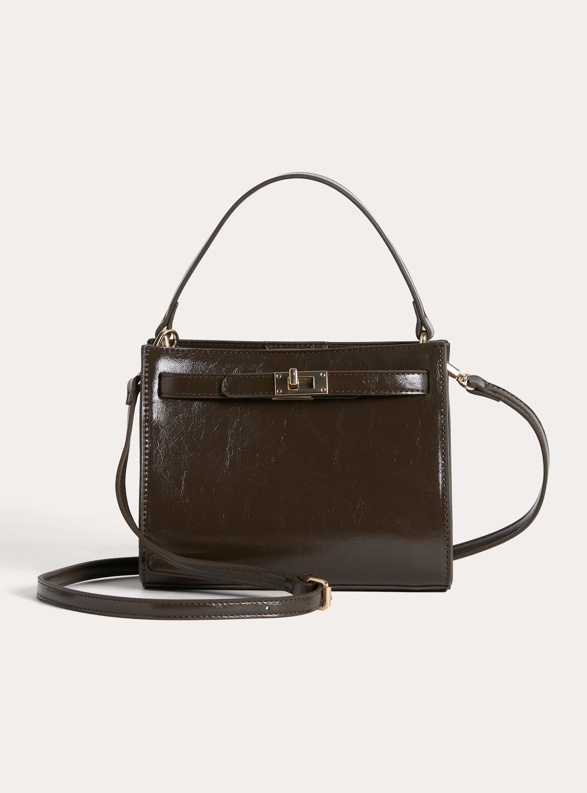 Leather-effect bag with shoulder strap, BR1 BROWN DARK