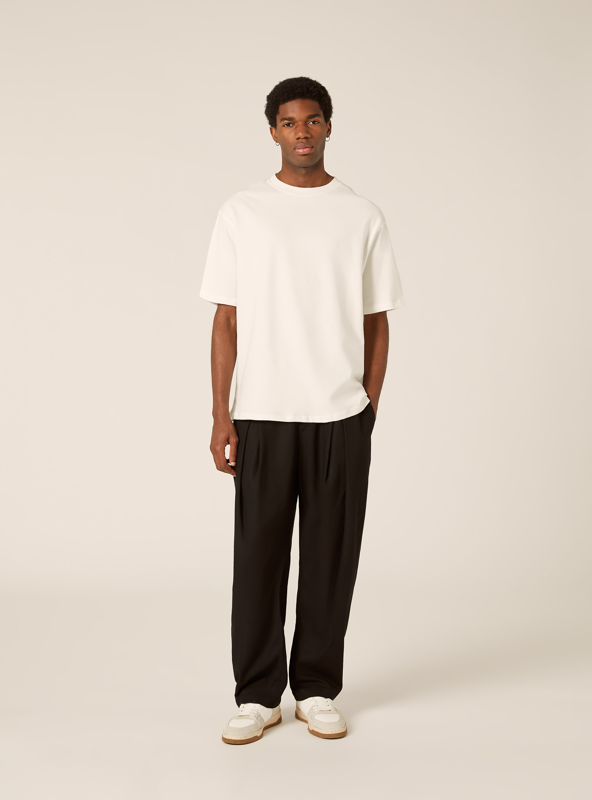 Linen Blend Pleated Trousers, BK1 BLACK