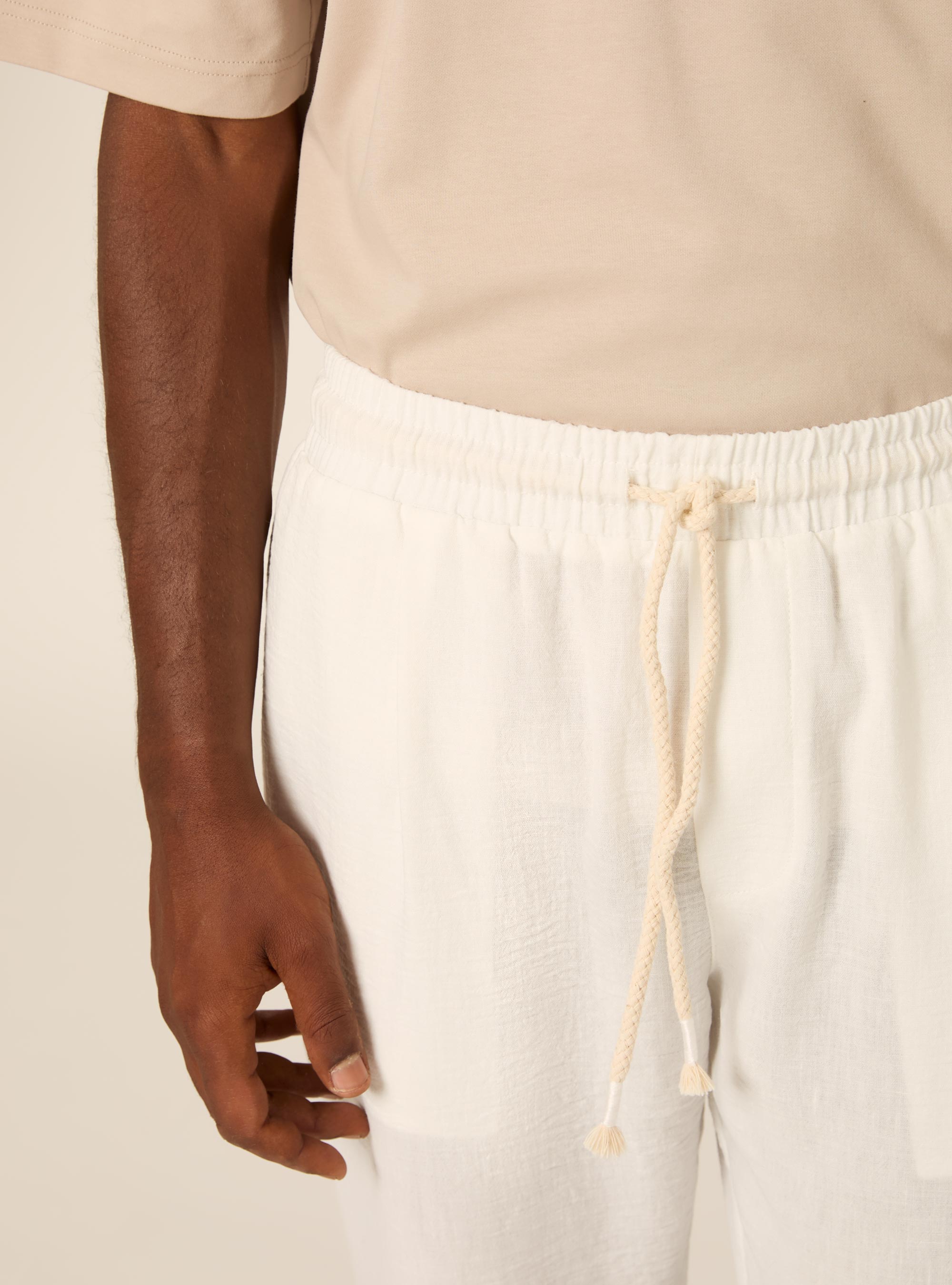 Comfort Fit Pleated Trousers with Drawstring, WH2 WHITE