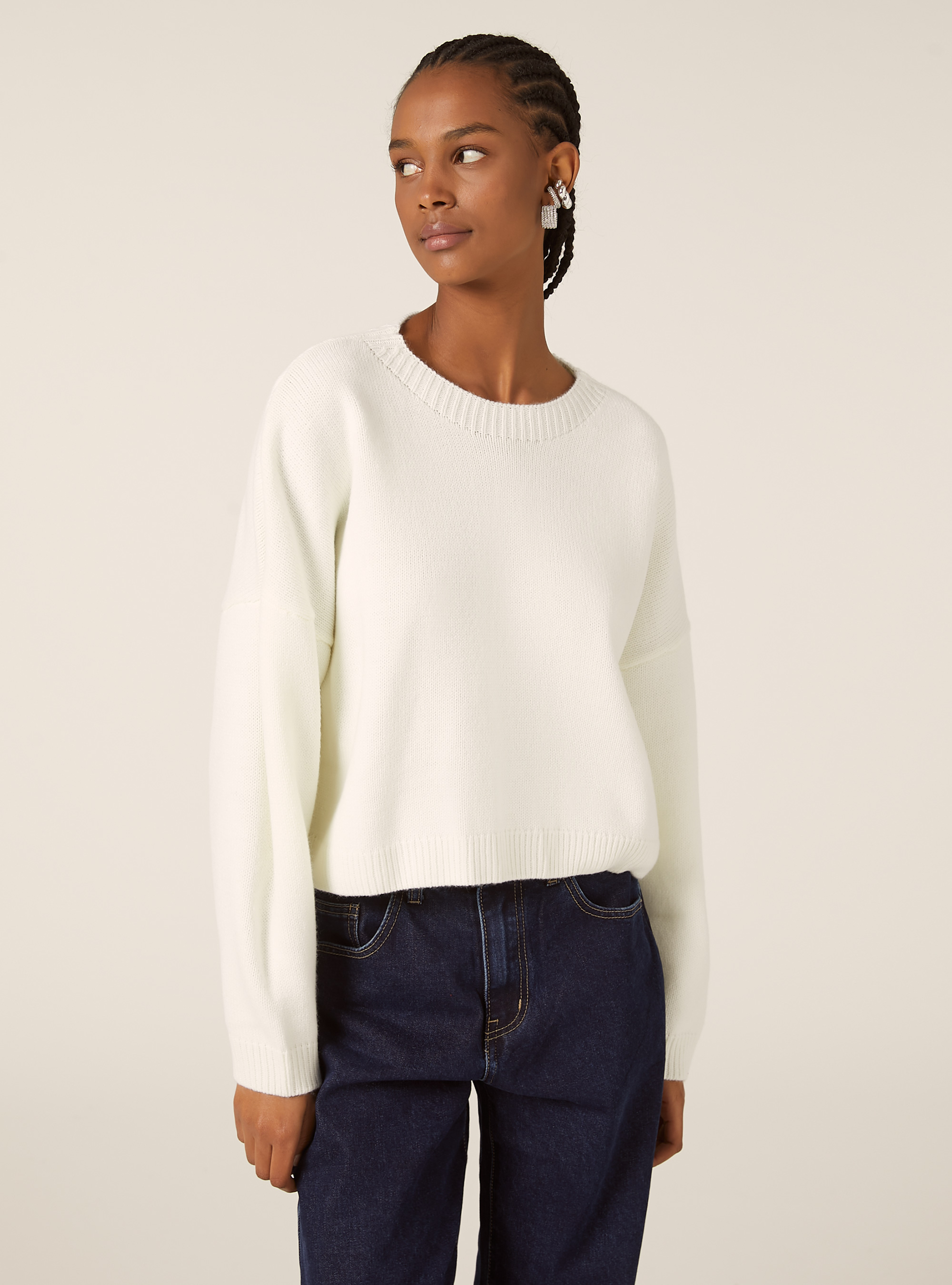 Pull &agrave; col rond basique, WH1 OFF WHITE