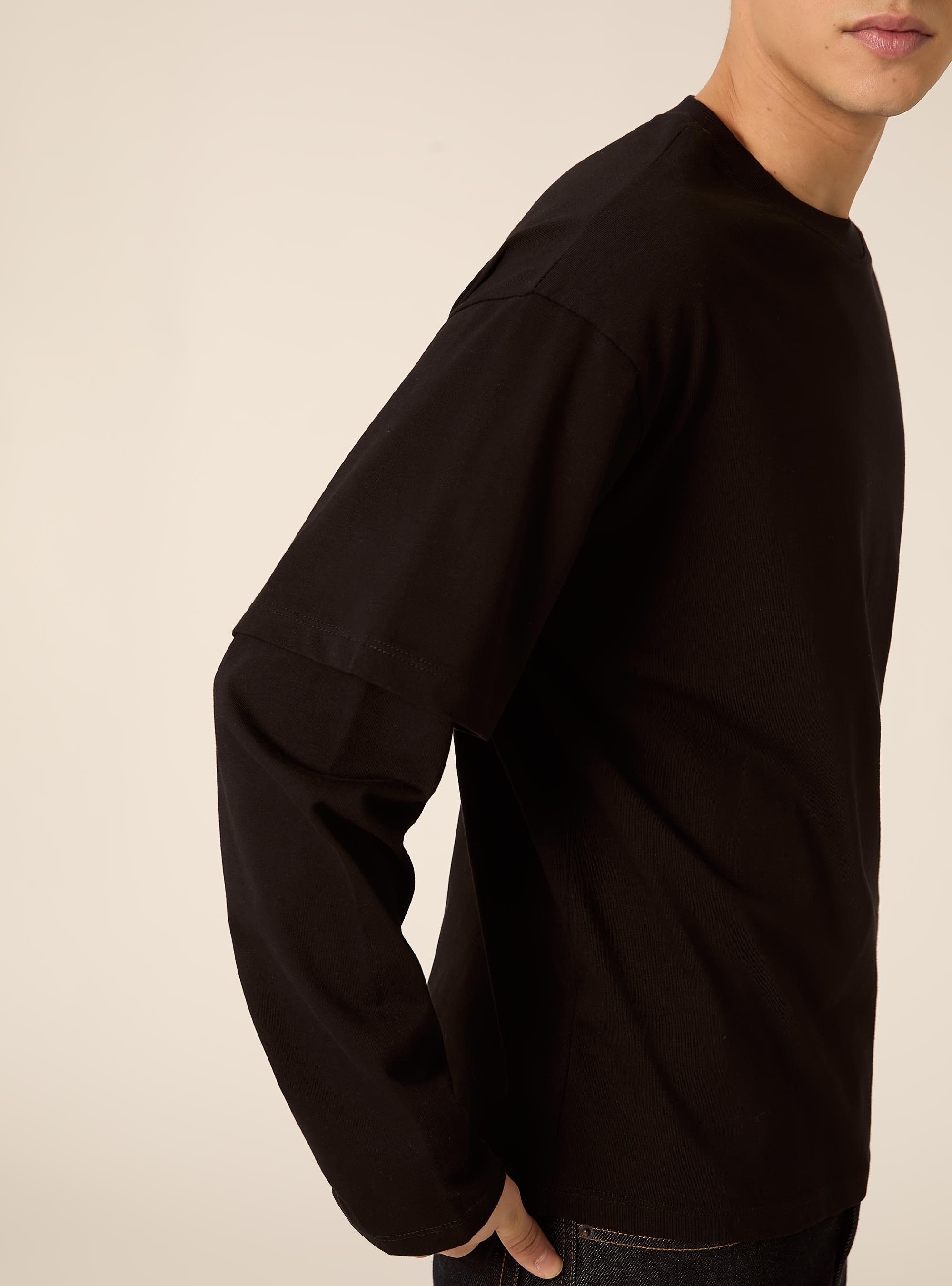 T-shirt with layered sleeves, BK1 BLACK
