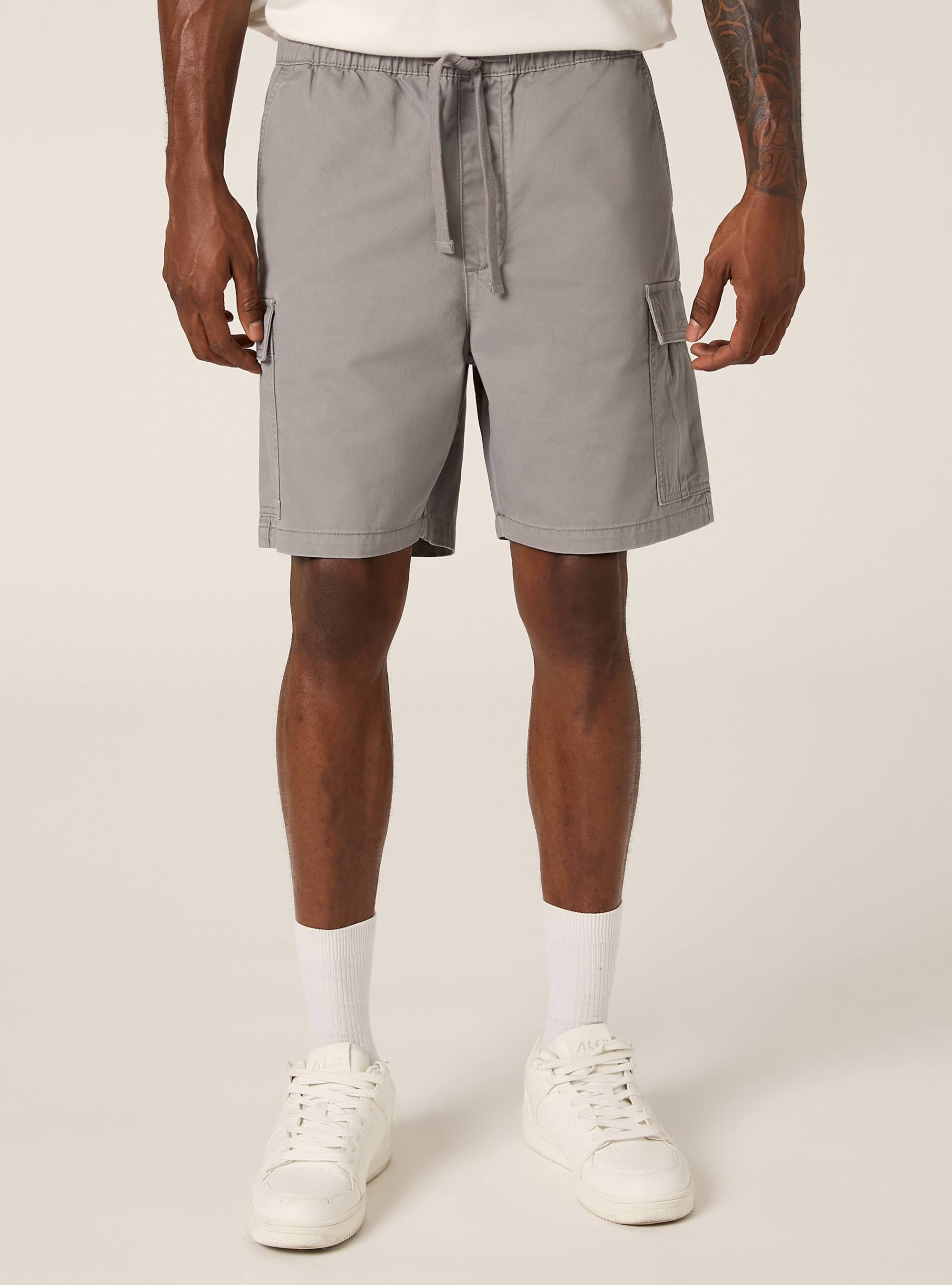 Cargo-Bermudashorts aus Twill mit Kordelzug, GY3 GREY LIGHT