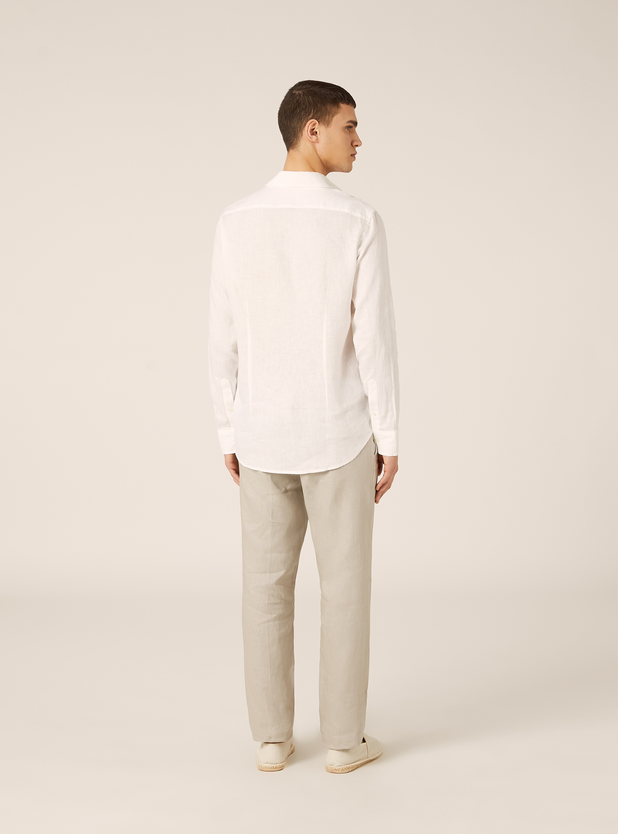 Camisa de lino puro de manga larga, WH3 WHITE