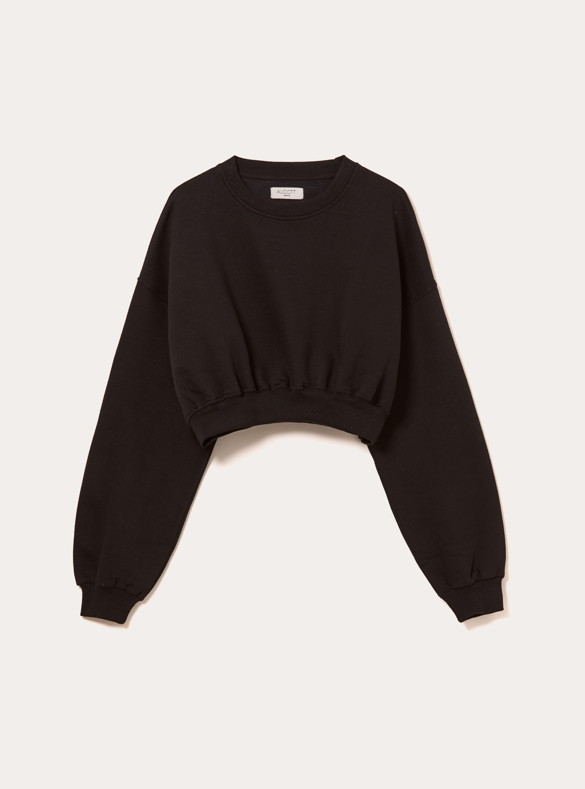 Sweat-shirt &agrave; col rond en coton court, BK1 BLACK