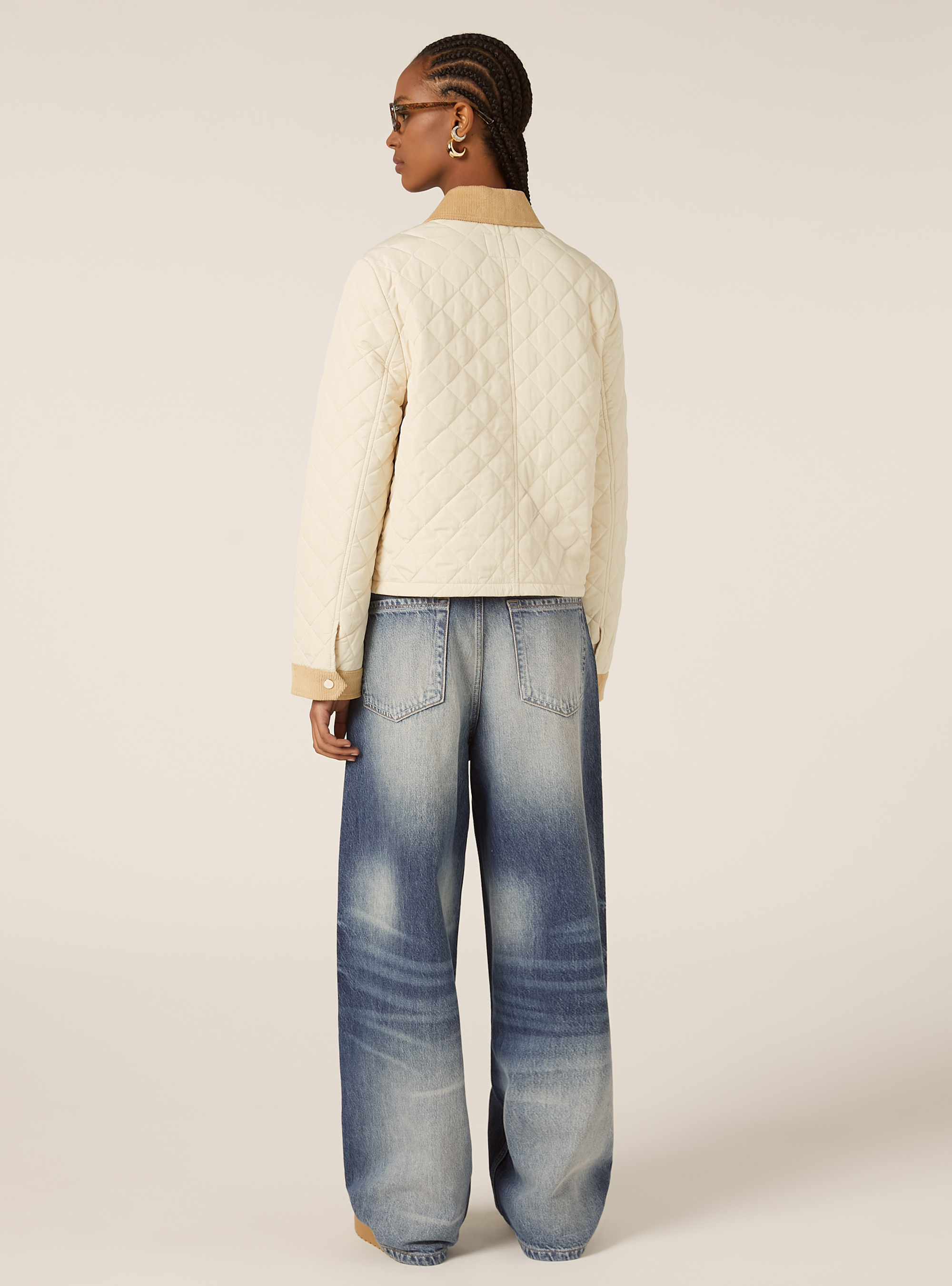 Veste matelass&eacute;e avec col en velours, BG3 BEIGE LIGHT