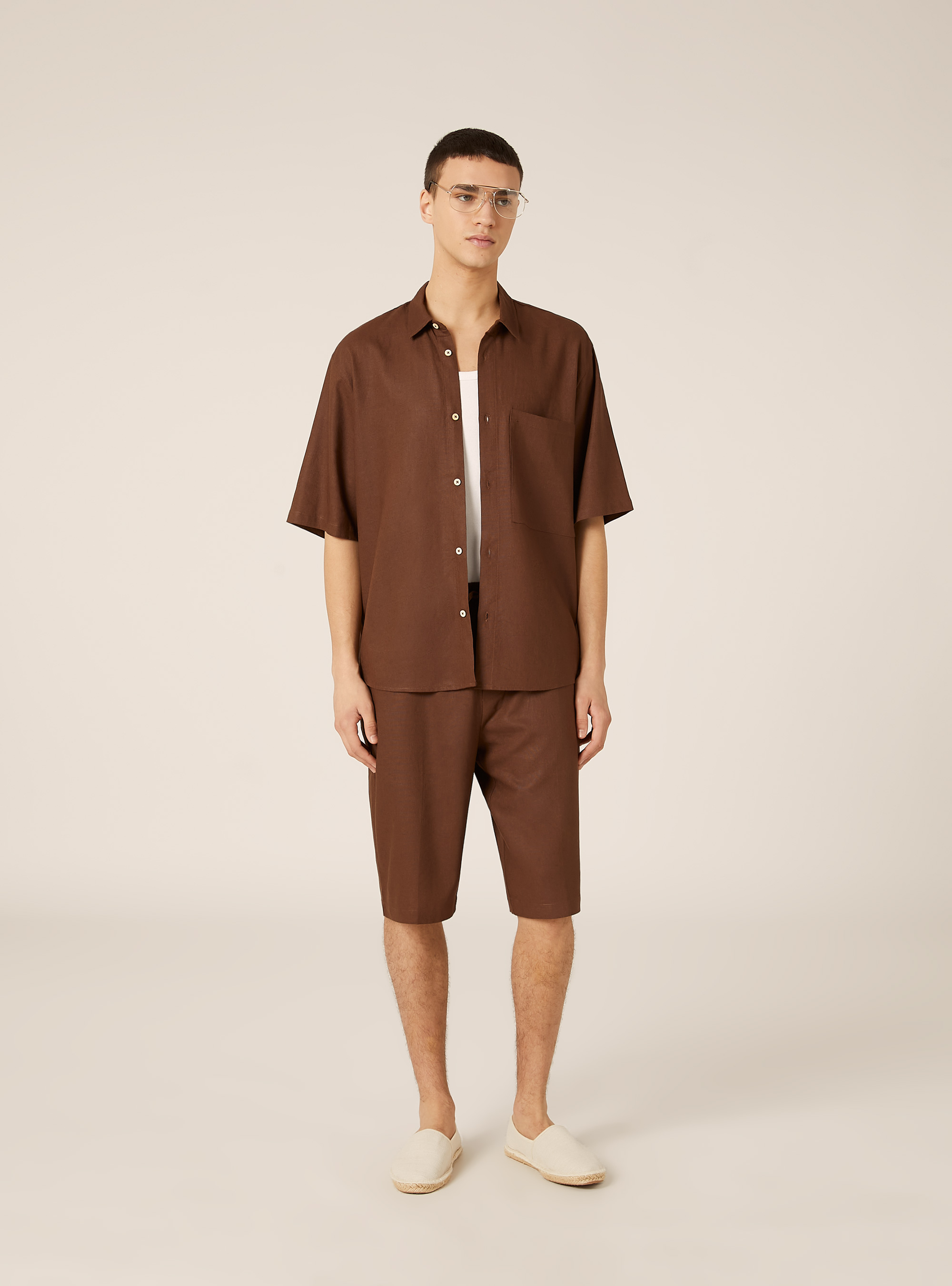 Bermuda in misto lino, MARRONE SCURO
