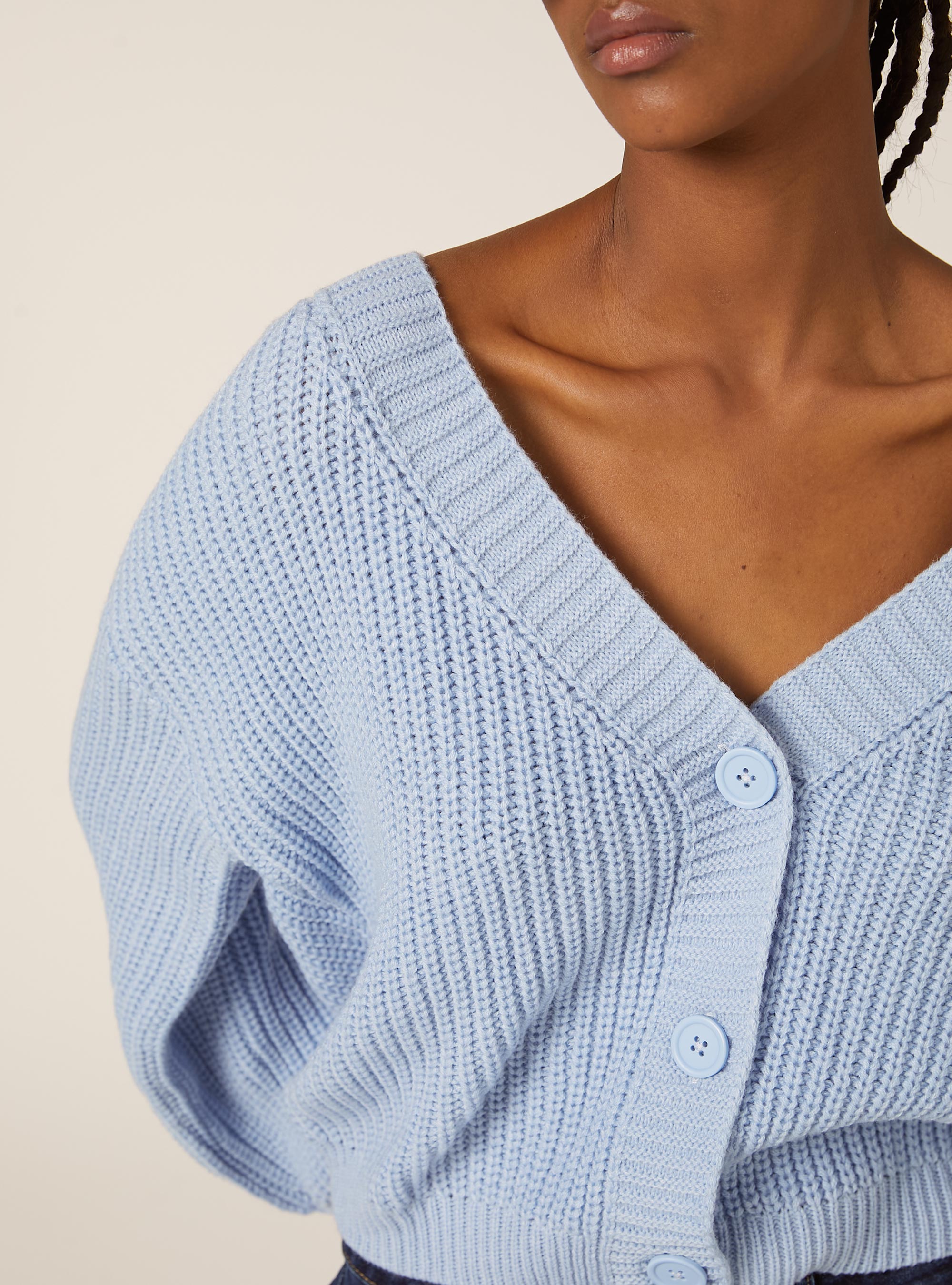 Cardigan en maille &agrave; encolure en V, MAZ2 AZURE MEL MEDIUM